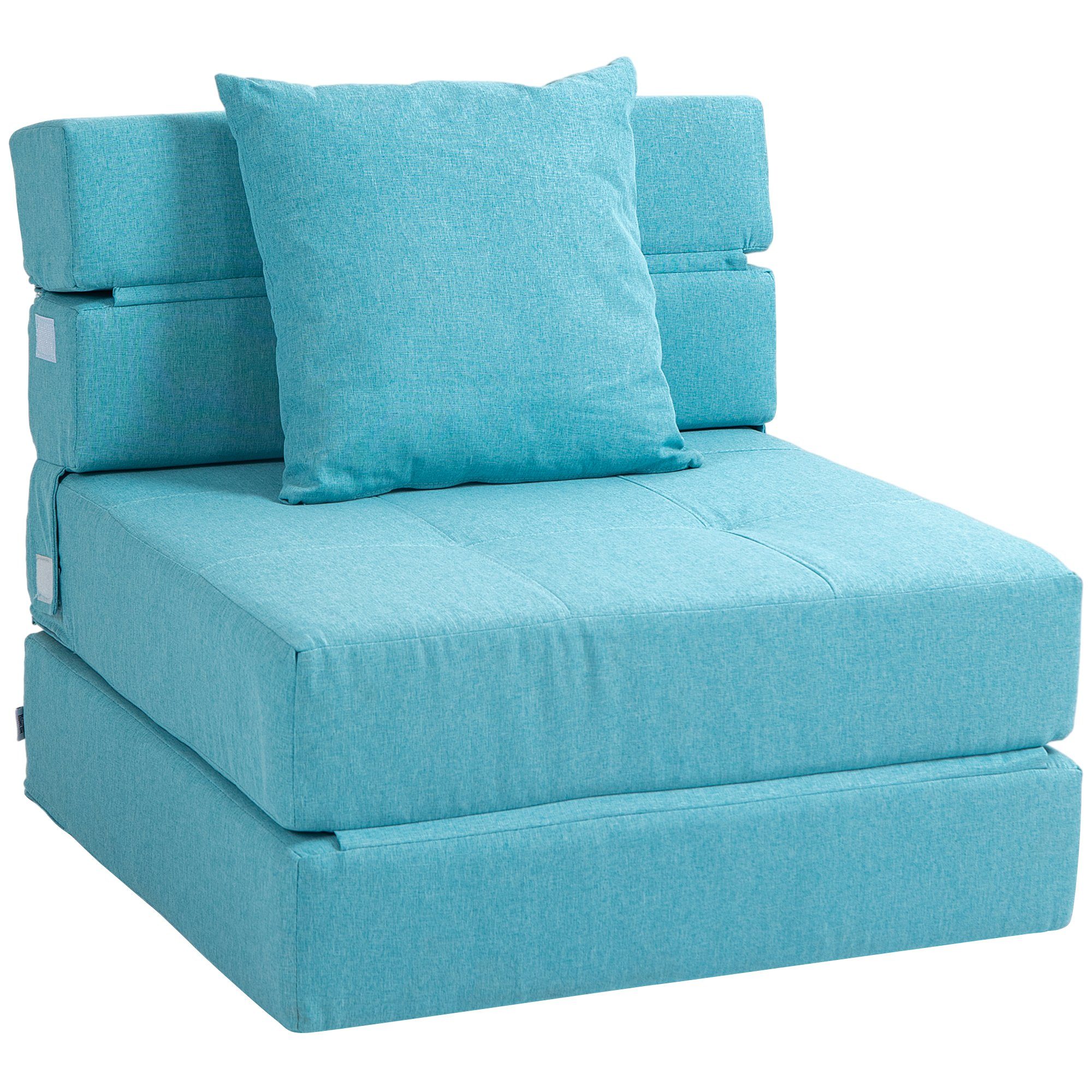 HOMCOM Sessel Einzelsofa mit Kissen, Klappsessel, 2-in-1 Design (Schlafsessel, 1-St., Bettsessel), bis 100 kg Belastbar, Blau Blau | Blau | Funktionssessel