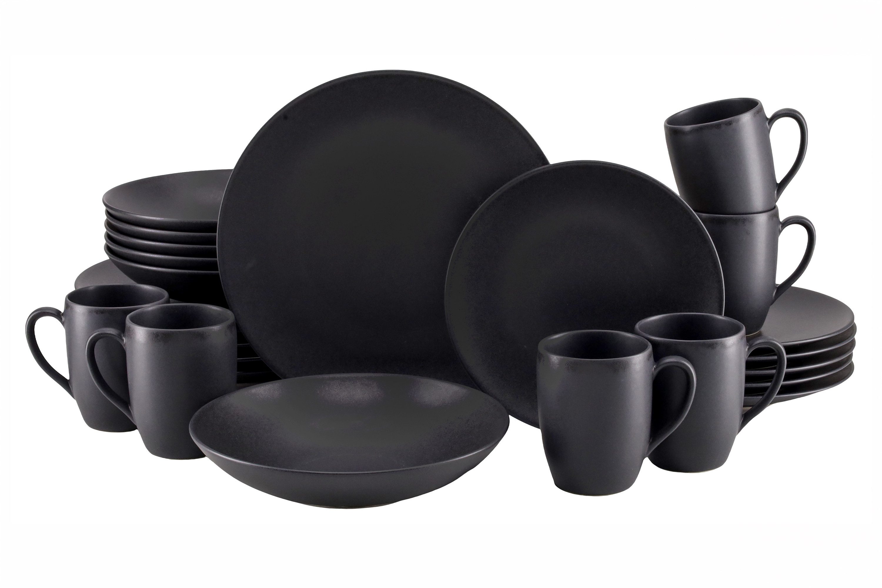 CreaTable Kombiservice Soft Touch Schwarz (24-tlg), 6 Personen, Steinzeug