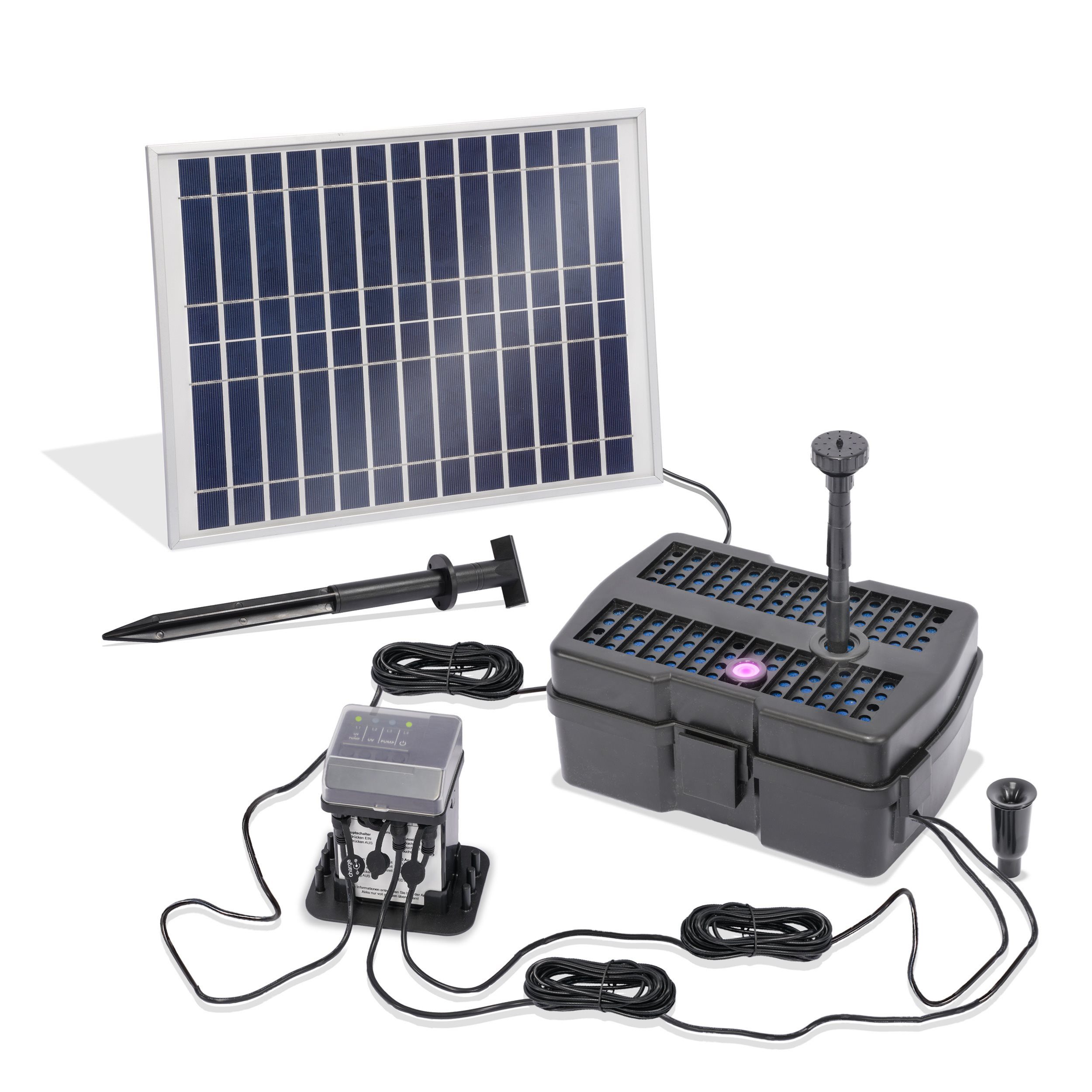 esotec Teichfilter 12/800 Solar UV-Unterwasserfilter-Set + 4Ah Li-Ion-Akkuspeicher 101204