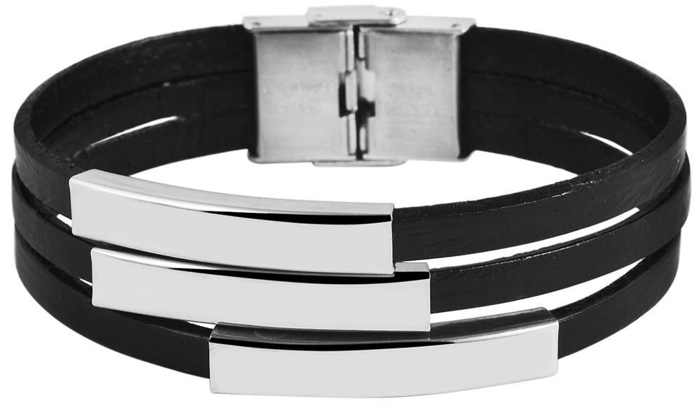 AKZENT Lederarmband Lex Armband aus Echtleder mehrreihig mit Edelstahl Gravurplatten (einzeln) Schwarz