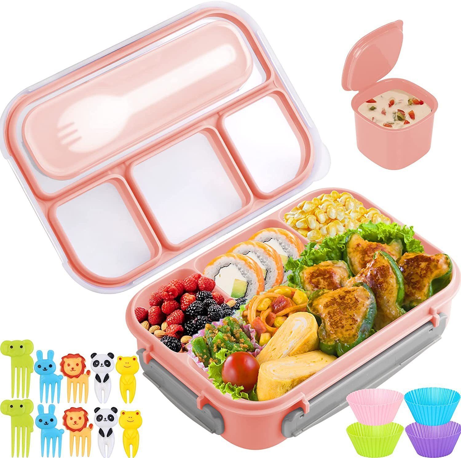 autolock Lunchbox Bento Box, für und Auslaufsicher Arbeit Schule Büro Box,Lunchbox Bento rose