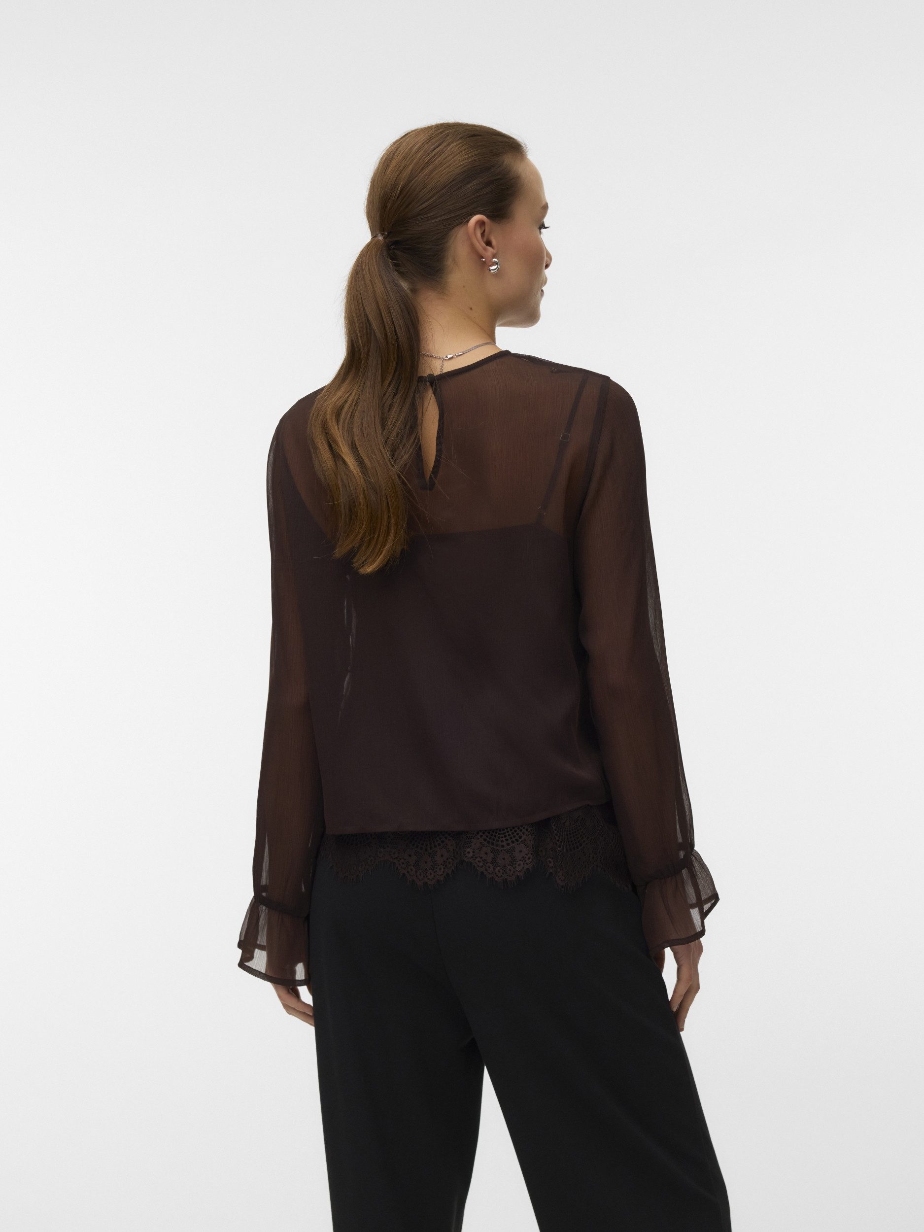 Vero Moda Schlupfbluse VMLALIE LS LACE TOP WVN, Chocolate Torte – Bild 3 von 5