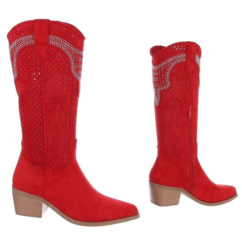 Ital-Design Damen Cowboyboots Western Sommerboots (88843670) Blockabsatz Stiefel in Rot
