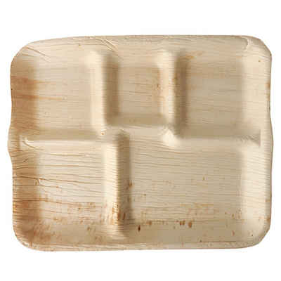 PAPSTAR Einwegteller 36 Stück Snack-Teller aus Palmblatt pure, eckig 5fach unterteilt 27