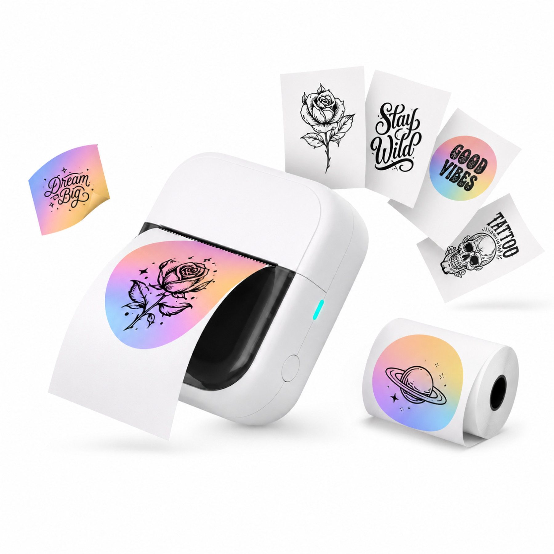Luckice Tragbarer Thermodrucker Mini-Drucker Schablonendrucker Etikettendrucker, (Barcode-Drucker, Fotodrucker mit Bluetooth-Verbindung, große Auswahl an Grafik- und Textvorlagen)