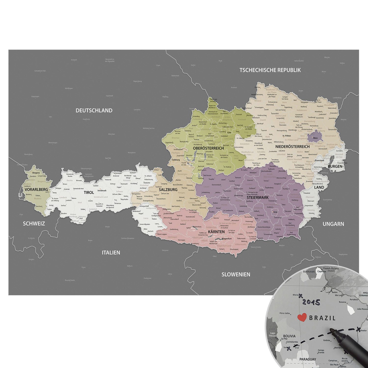 LANA KK Poster Österreichkarte, deutsche Beschriftung