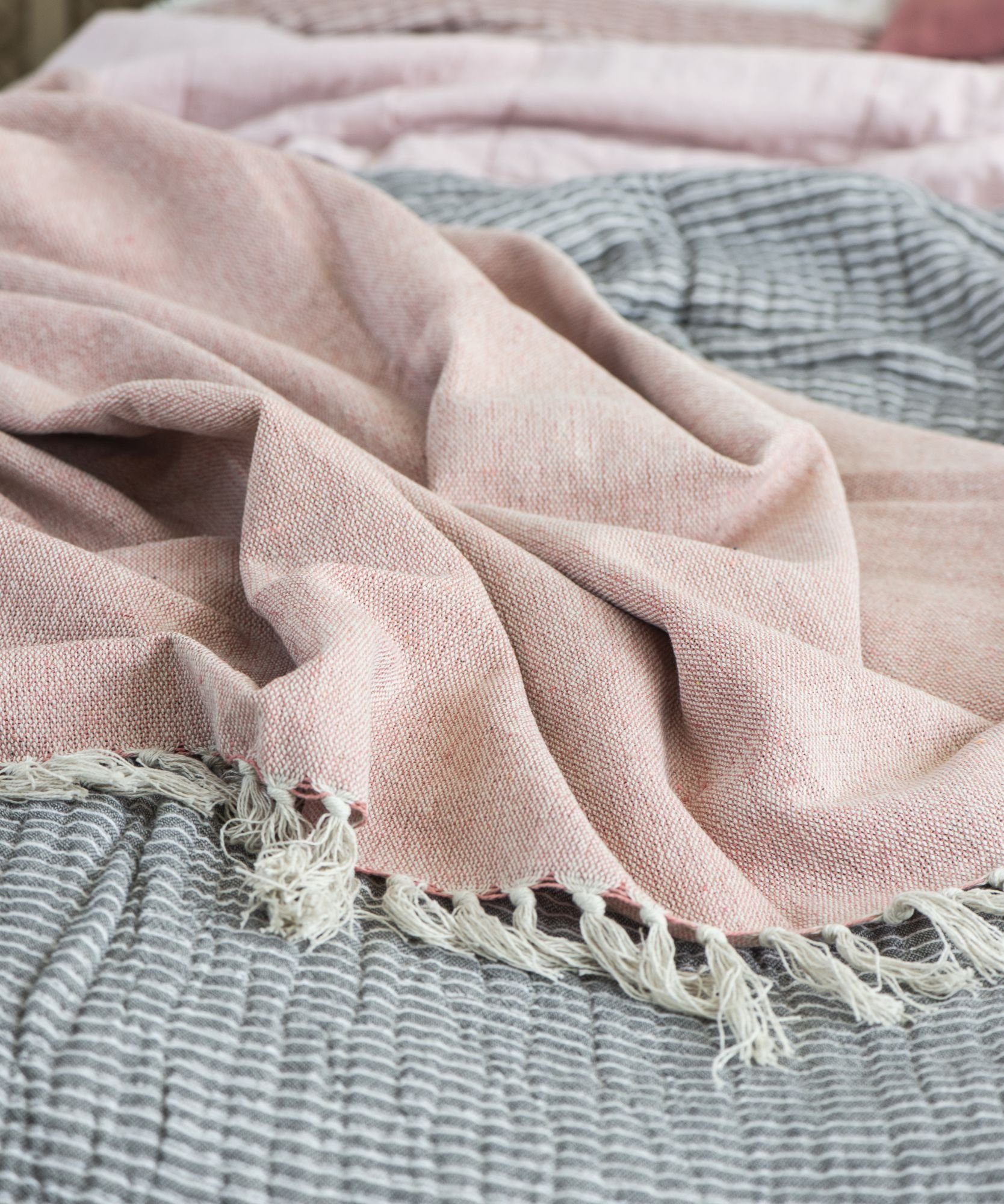 Wohndecke Decke Plaid Kuscheldecke Wohndecke Rose Rot Creme 130x160cm Ib, Ib Laursen