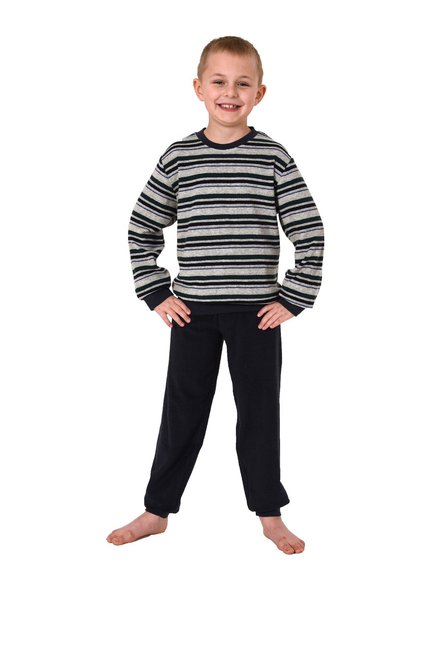 Normann Pyjama Jungen Frottee Pyjama 804 - 212 grau 13 Schlafanzug langarm Bündchen mit