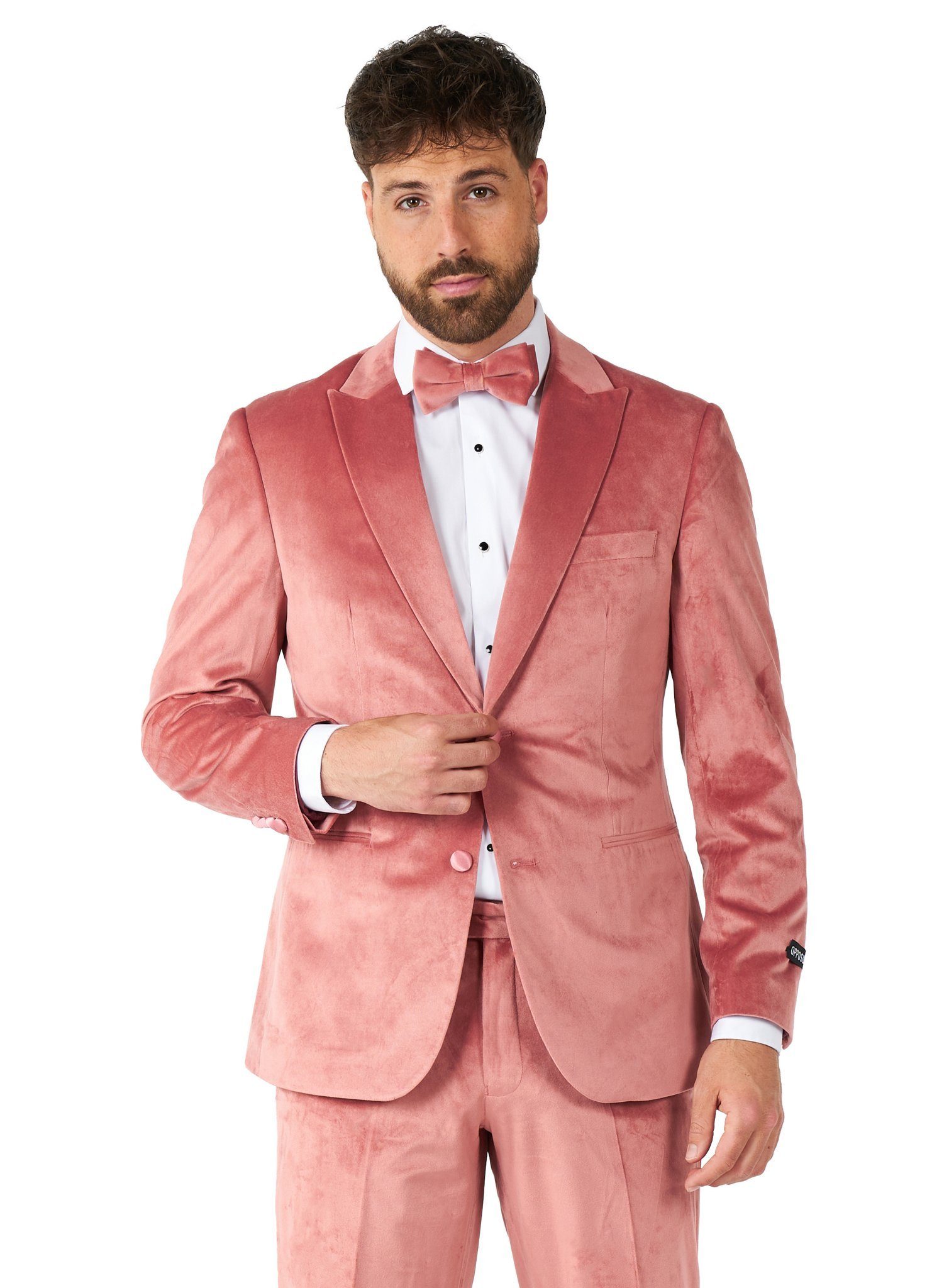 Opposuits Anzug Vintage Pink Velvet Deluxe Samtanzug - Weihnacht Eleganter Samtanzug in hochwertiger Ausführung
