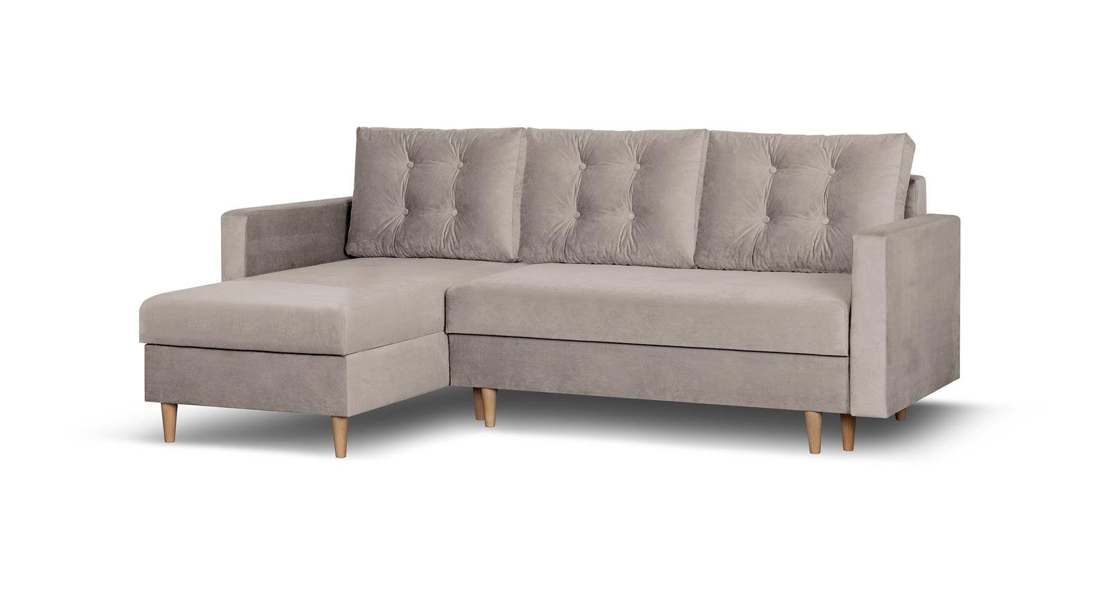 Beautysofa Ecksofa Sigurd, cm Bettkasten 226 skandinavischen Beige und mit Polsterecke 02) (paros Stil, Ecke für Wohnzimmer, im Schlaffunktion