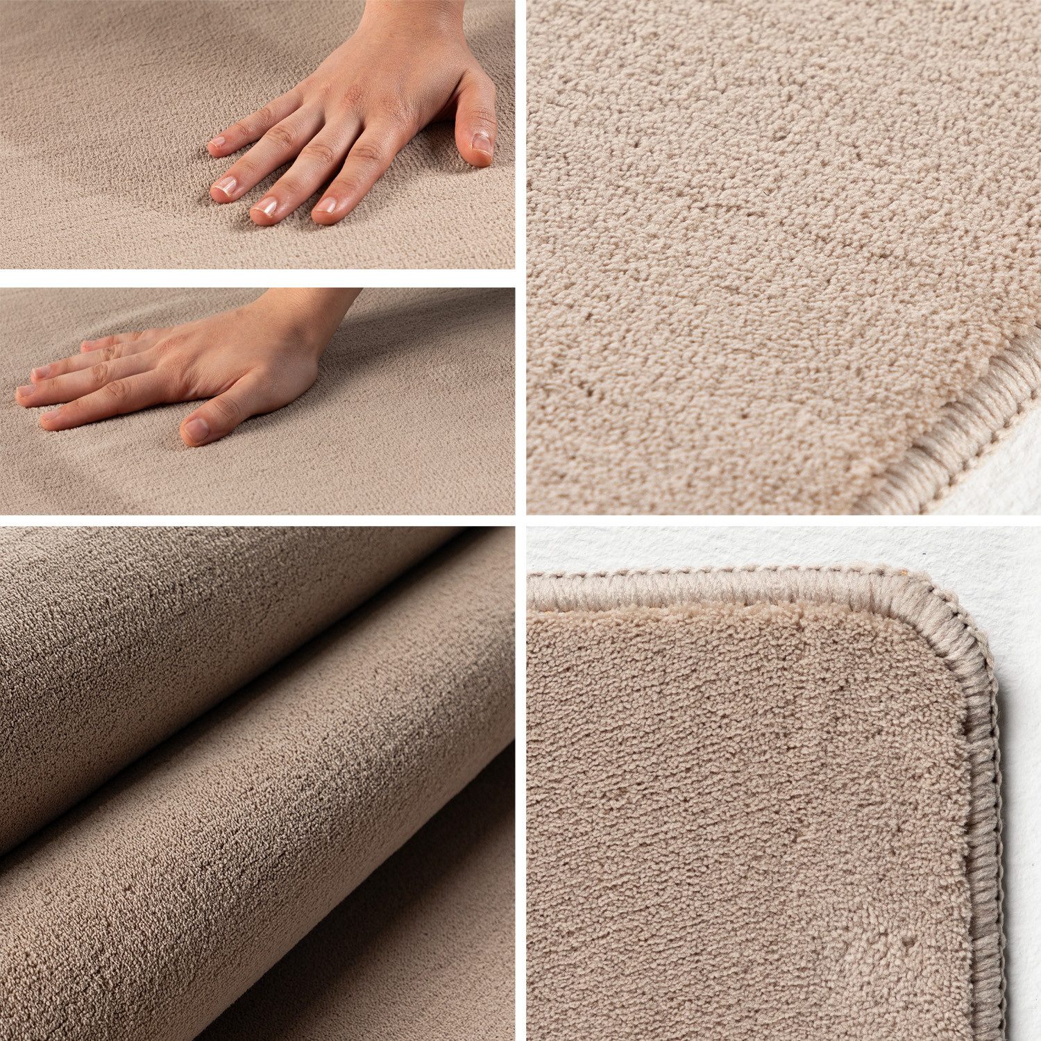 KADIMA DESIGN Teppich LECH Wohnzimmer Waschbar Schlafzimmer Wohnzimmerteppich Esszimmer Uni, Läufer, Höhe: 9 mm, Beige, 60x110 cm, Esszimmerteppich Fußbodenheiz – Bild 5 von 5