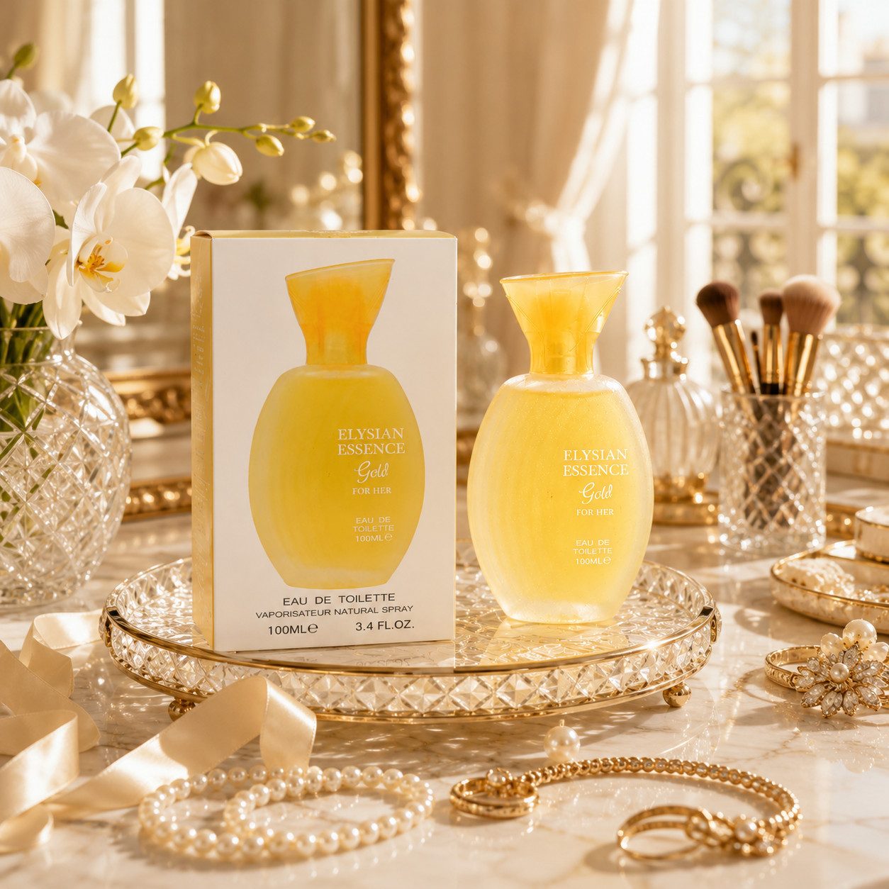Fine Perfumery London Eau de Toilette Elysian Essence Gold For Her Damenduft Orientalisch Süß 100ml, Hergestellt in UK, Damendüfte, Elegant
