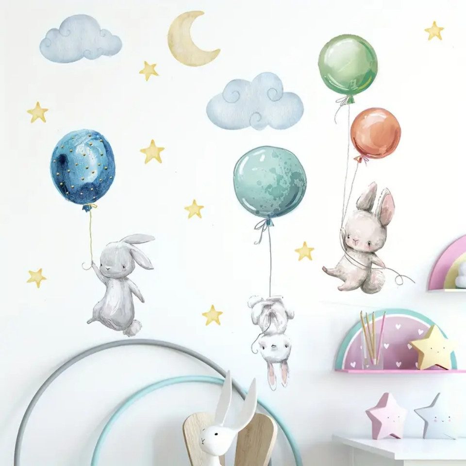 Montegoni Wandsticker Süße Hasen und Ballon Wandsticker günstig online kaufen