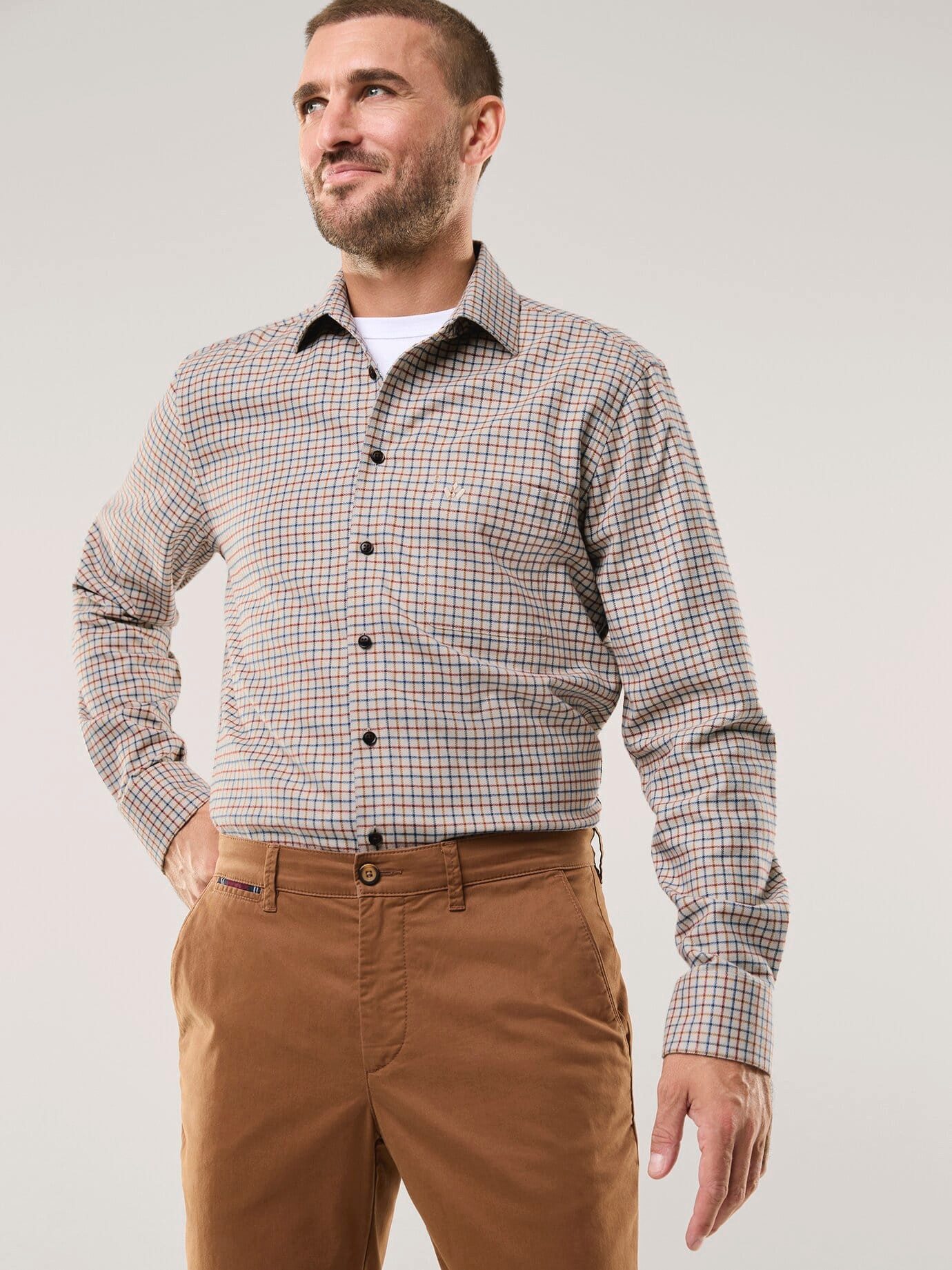 Walbusch Flanellhemd Herren Flanell-Hemd mit Relax-Kragen Regular fit Langarm verkürzt, modern, pflegeleicht, atmungsaktiv, wärmend