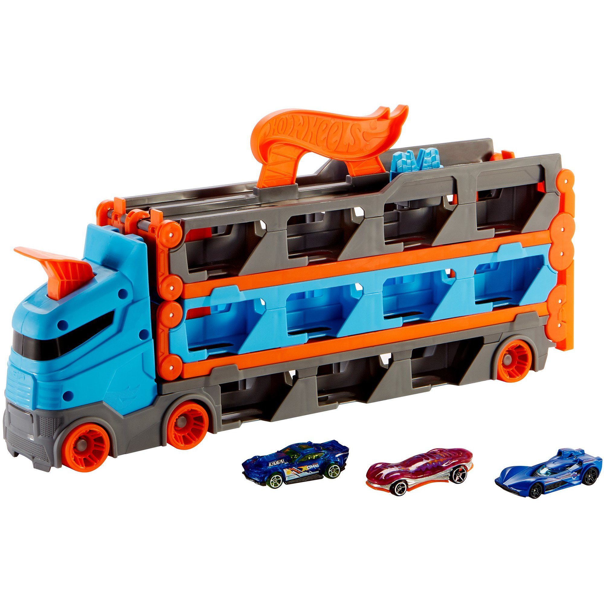 Hot Wheels Игрушечный грузовик Hot Wheels 2-in-1 Rennbahn-Transporter mit 3