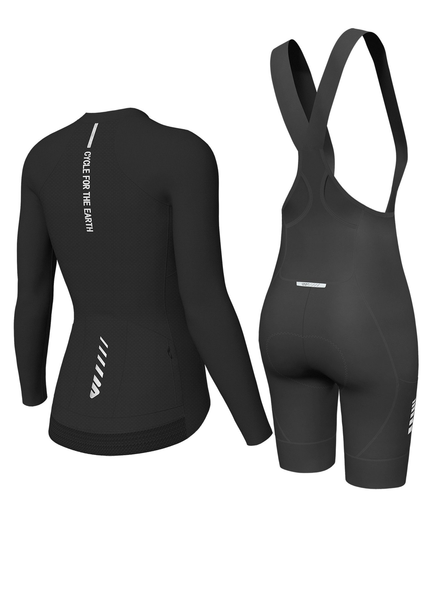 Wulibike Radtrikot Damen All-Road Fahrrad-Set, Langarm Radtrikot und Träger-Fahrradhose (2-tlg) Atmungsaktives Material, integrierte Reflektoren, 7 Taschen