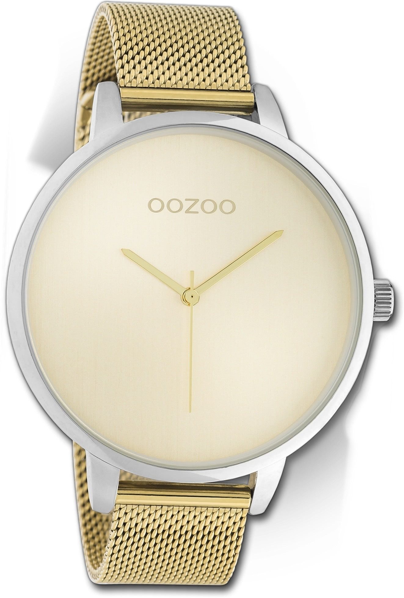 OOZOO Quarzuhr Oozoo Damen Armbanduhr Timepieces, Damenuhr Metallarmband gold, rundes Gehäuse, extra groß (ca. 48mm)