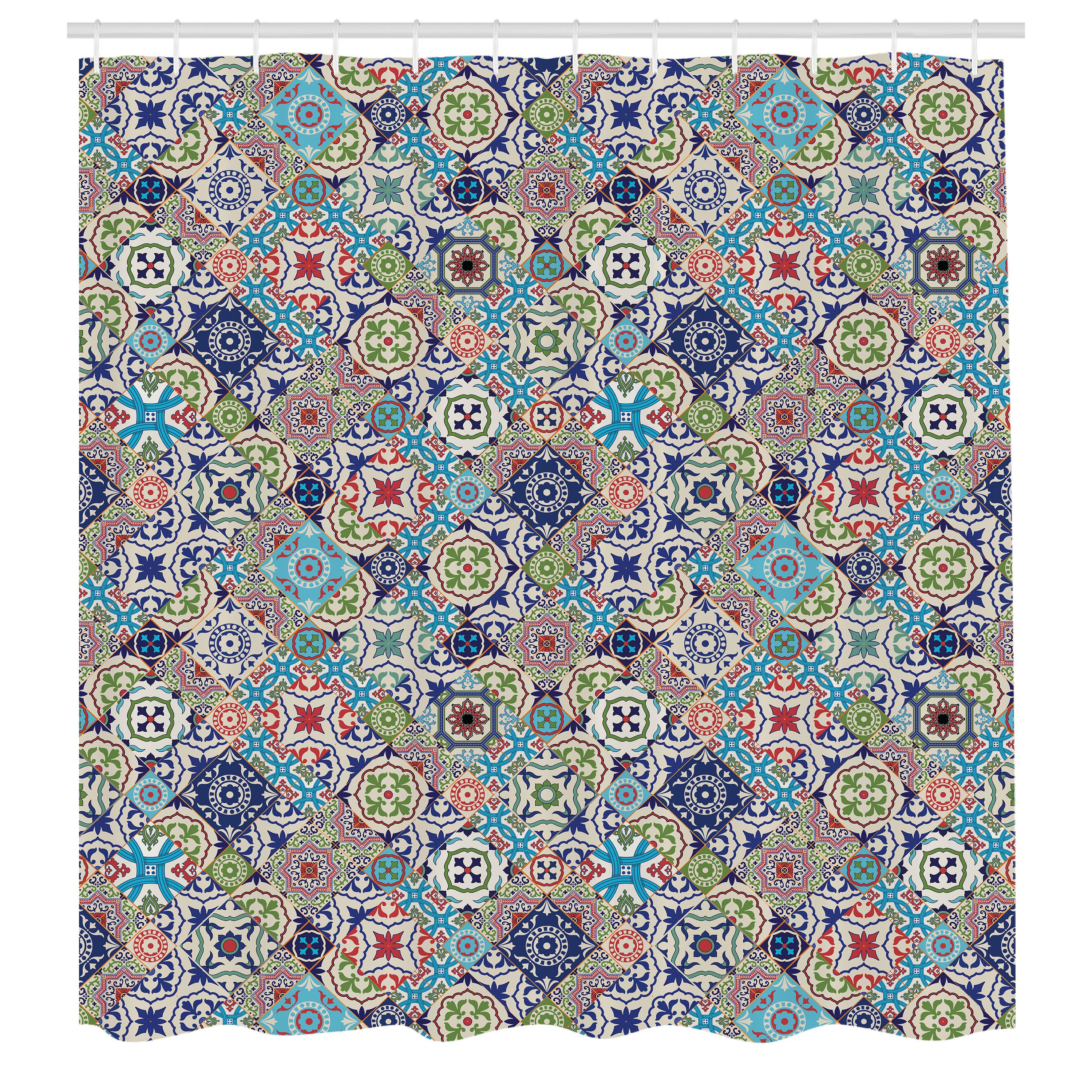 Abakuhaus Duschvorhang Moderner Digitaldruck mit 12 Haken auf Stoff Wasser Resistent Breite 175 cm, Höhe 180 cm, marokkanisch Bunte Blumen Set