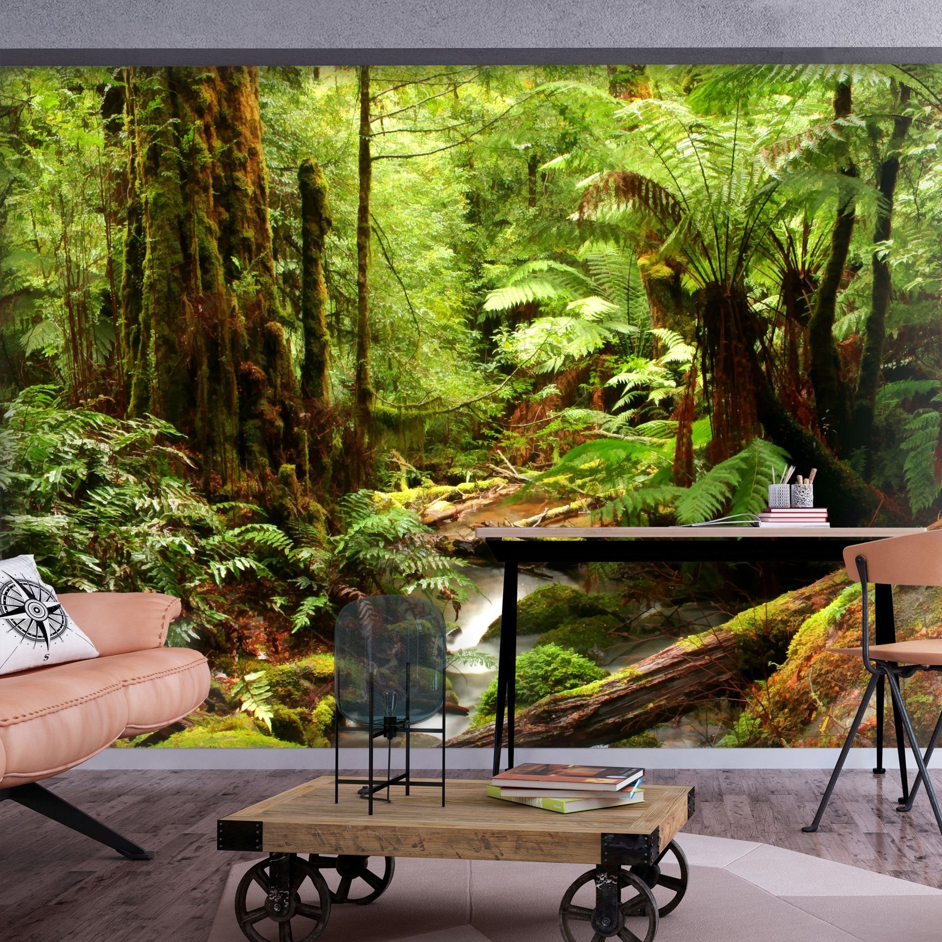 KUNSTLOFT Vliestapete Forest Brook 1x0.7 m, halb-matt, lichtbeständige Design Tapete