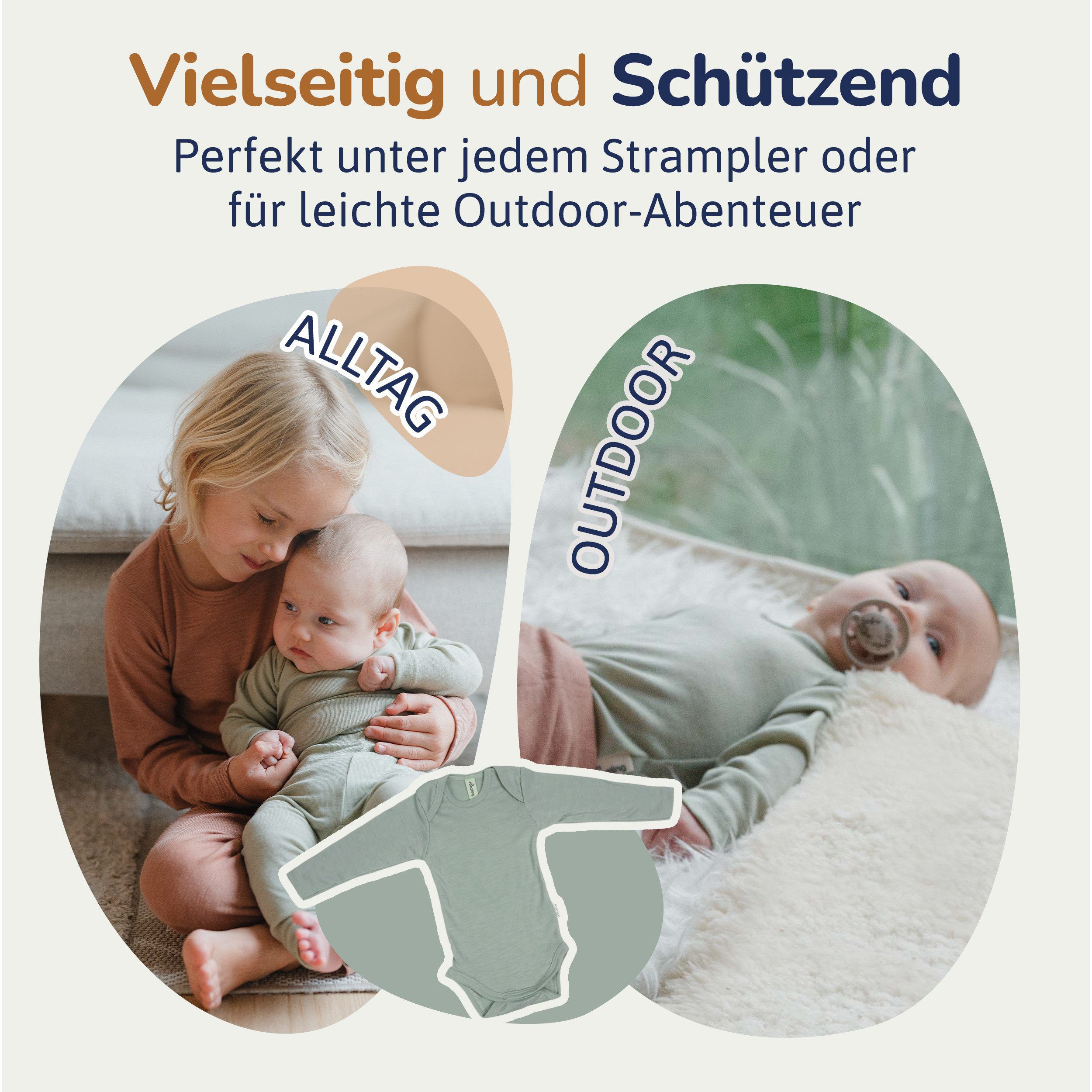Hinzling Langarmbody Baby aus 100 % Merinowolle – Weicher atmungsaktiver Babybody