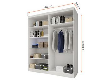 MOEBLO Kleiderschrank BEN 20 (Schwebetürenschrank 2-türig Schrank Garderobe Schiebtüren Schlafzimmer, mit Spiegel Kleiderstange und Regale) (BxHxT):203/183x218x61 cm