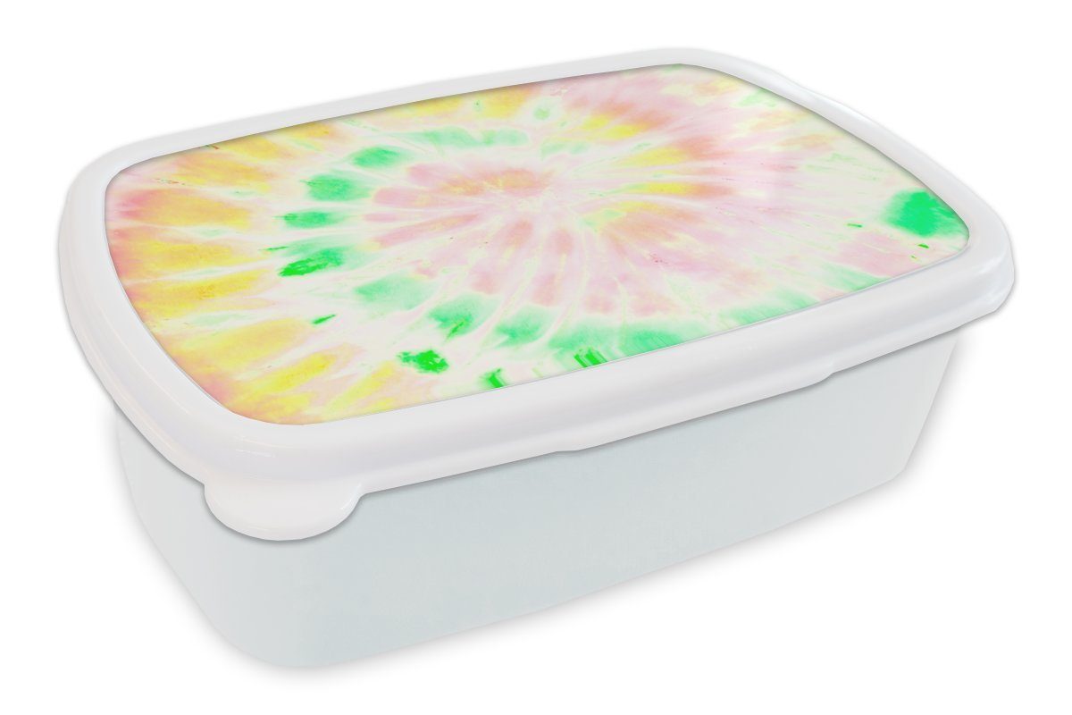 MuchoWow Lunchbox Sommer - Krawattenfärbung - Grün, Kunststoff, (2-tlg), Brotbox für Kinder und Erwachsene, Brotdose, für Jungs und Mädchen weiß