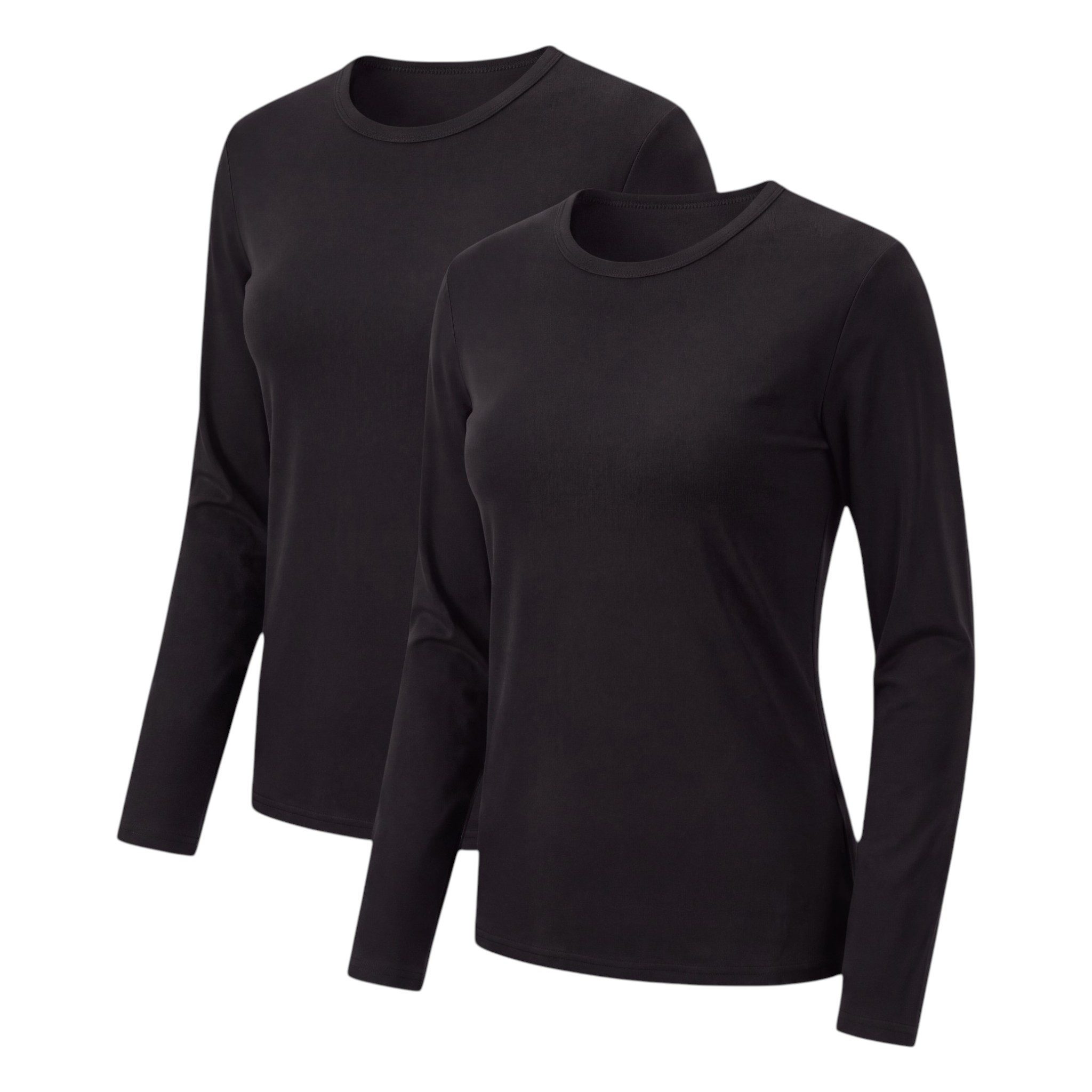 Aurela Damenmode Thermohemd Damen Thermoshirt 2er-Set Innenfleece Langarmshirt 2er Set, in Unifarben