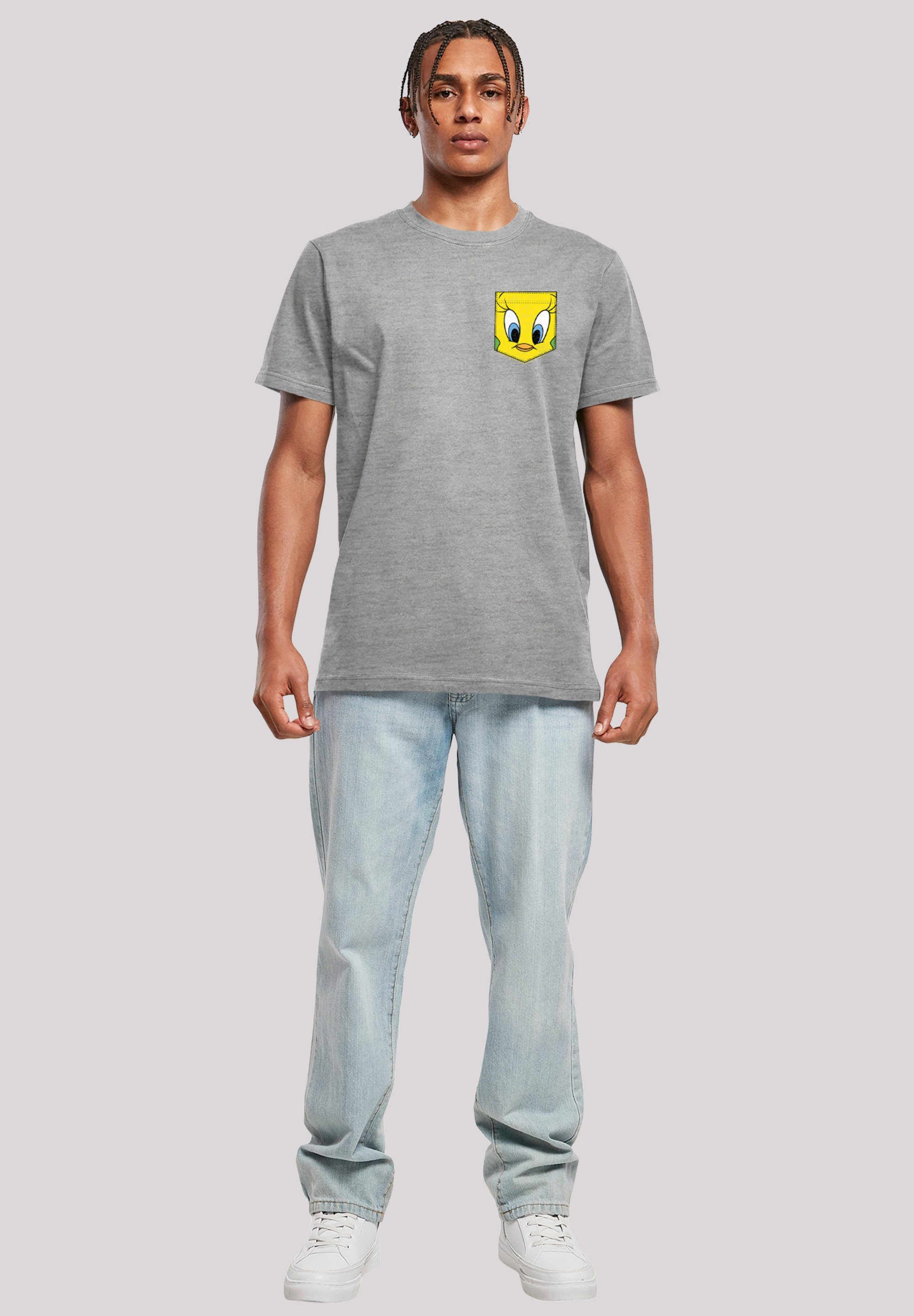Print F4NT4STIC T-Shirt Looney Tunes Pocket Pie Faux Tweety heather grey