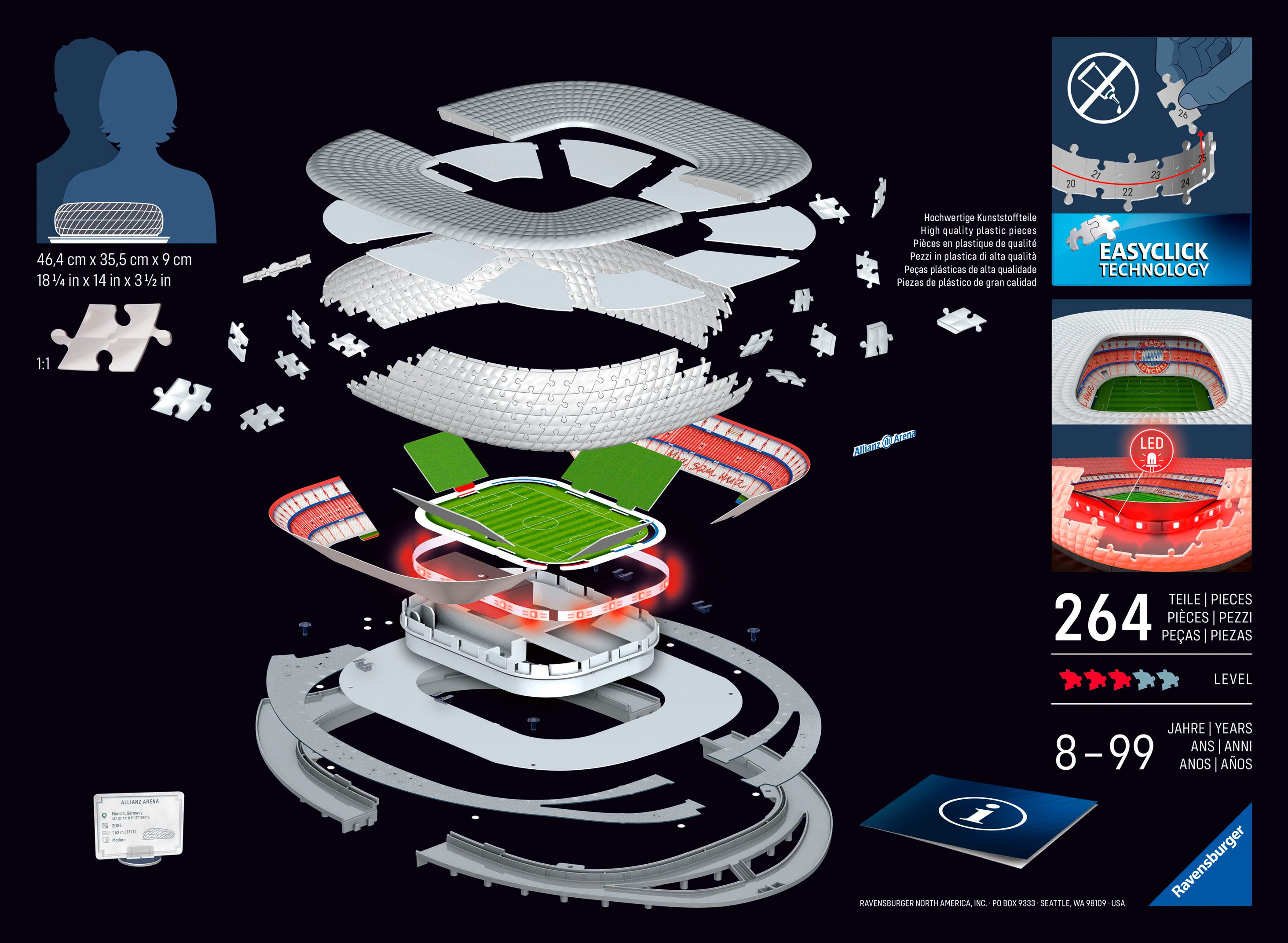 Ravensburger 3D-Puzzle 3D Puzzle Iconics: Allianz Arena - mit Licht, 216 Pu günstig online kaufen