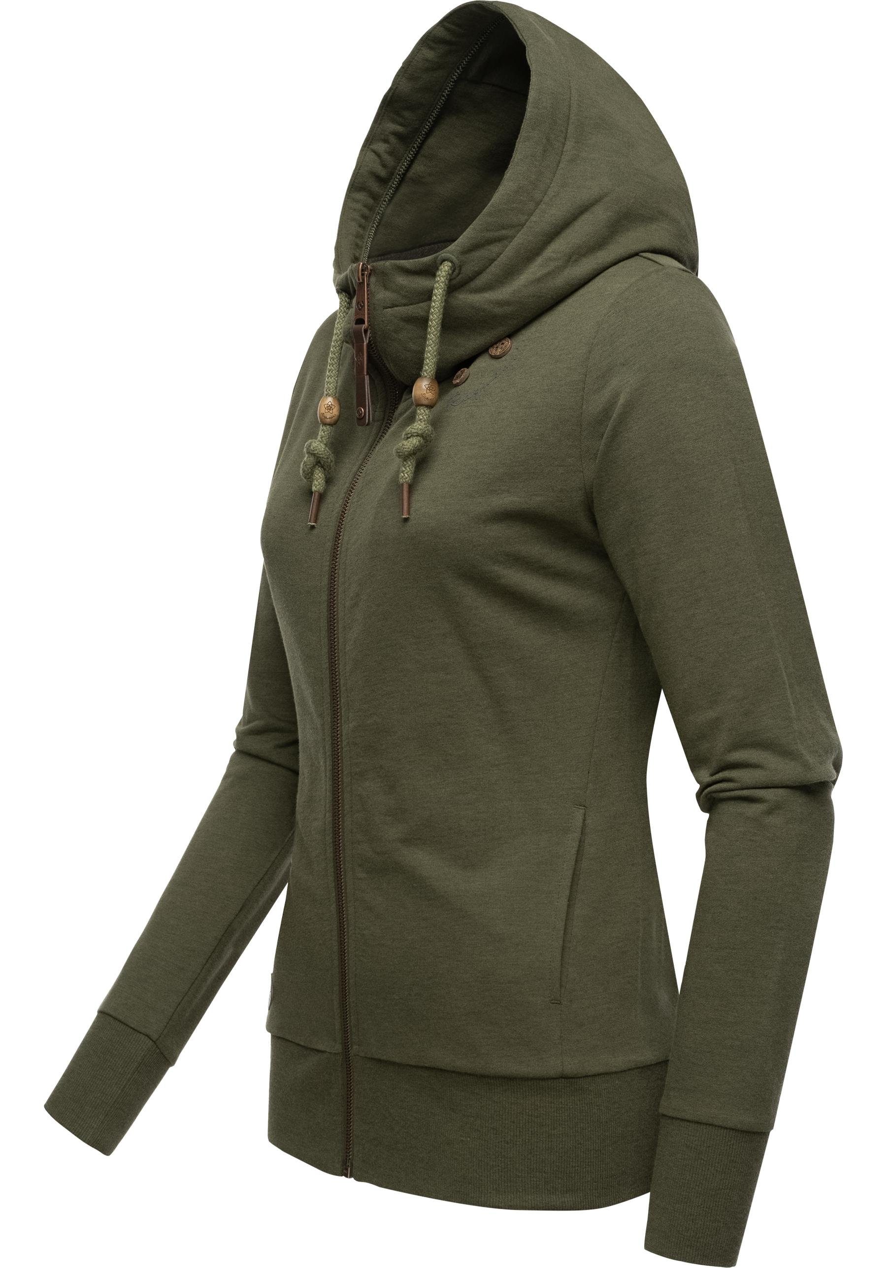 Paya sportlicher Kapuzensweater Ragwear Kordeln mit Damen Kapuzensweatjacke olivgrün Intl.