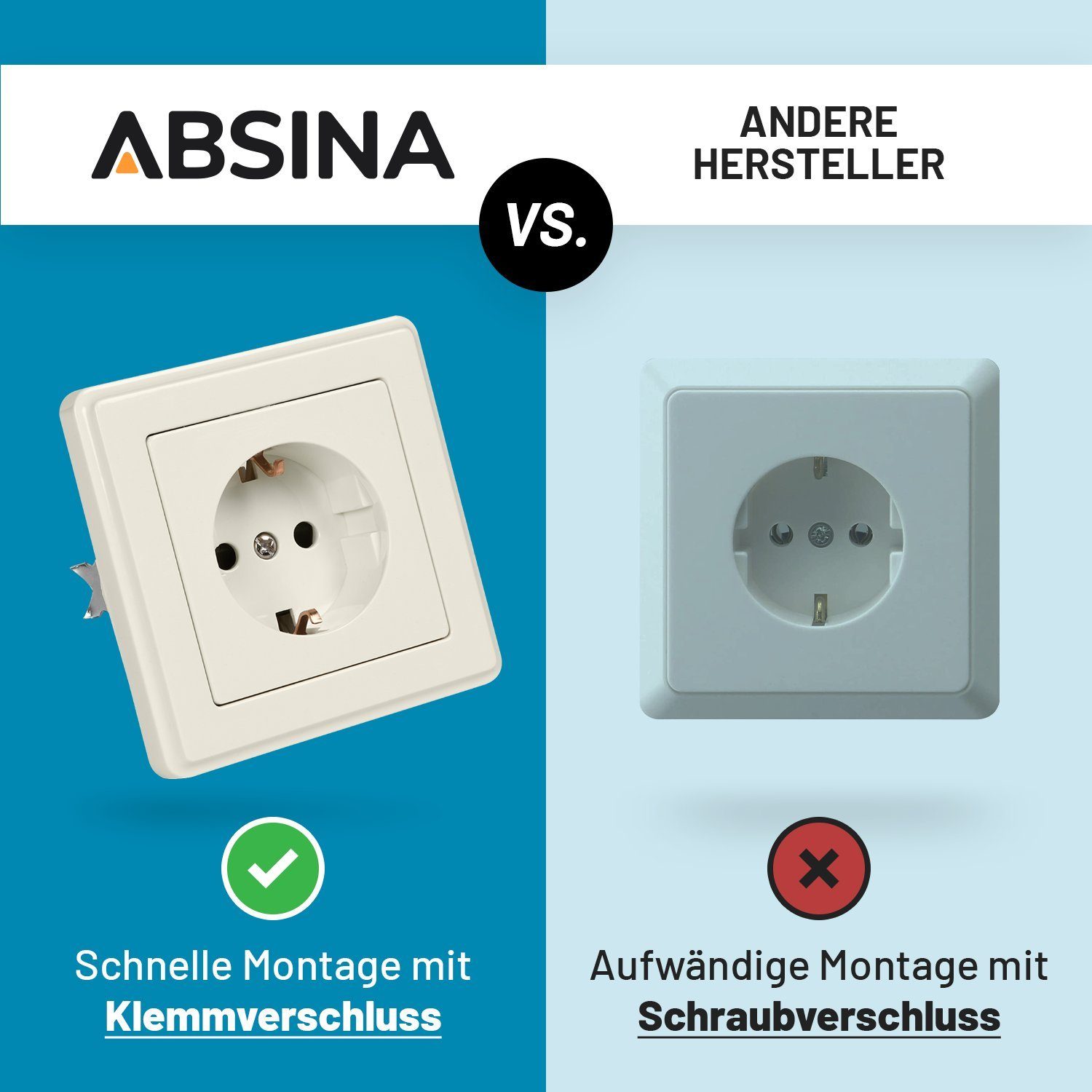 ABSINA 1-St. Steckdose Unterputz-Steckdose Schuko Wandsteckdose, Schutzkontakt Steckdose, greate. Unterputz -