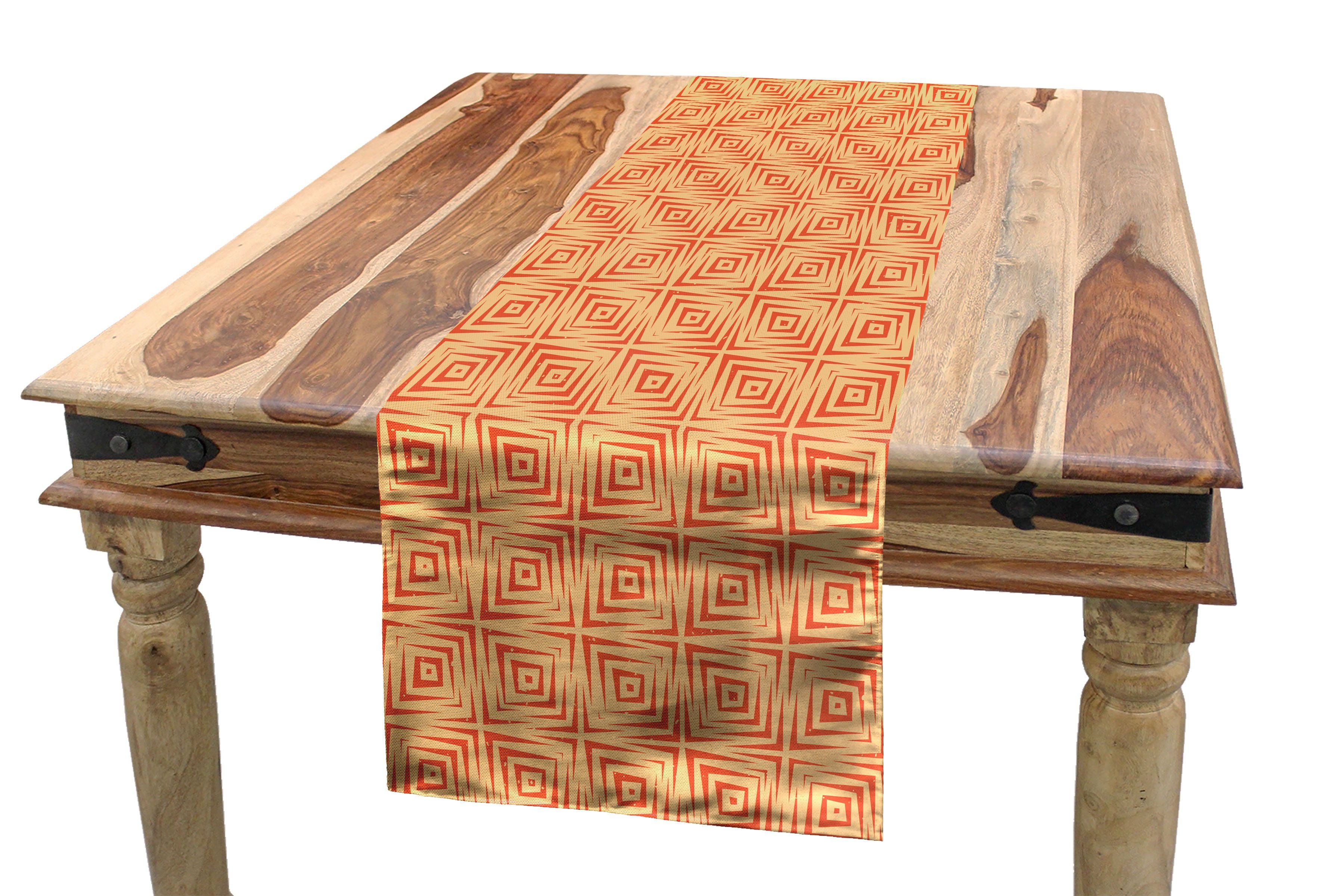 Abakuhaus Tischläufer Esszimmer Küche Rechteckiger Dekorativer Tischläufer, Geometrisch Grunge Art-Quadrat-Fliesen