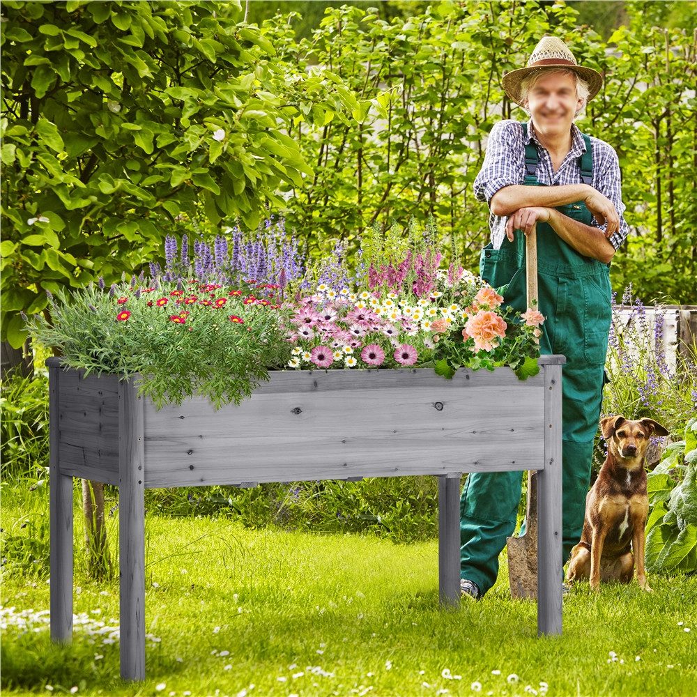 Yaheetech Hochbeet Pflanzkasten aus Massivem Tannenholz, Blumenbeet mit Einlegentasche für Garten/Hof/Balkon/Außenbereich