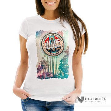 Neverless Print-Shirt Damen T-Shirt California Beach Sunset Palmen Retro Slim Fit Neverless® mit Print