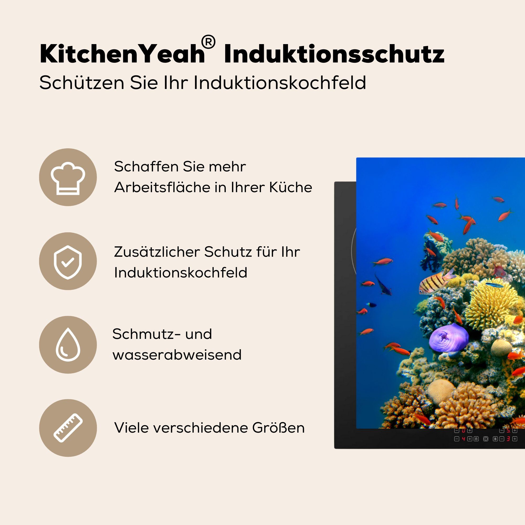 MuchoWow Herdblende-/Abdeckplatte cm, - Schutz Korallen, Fische Ceranfeldabdeckung tlg), (1 für die 81x52 Induktionskochfeld Tropisch - küche, Vinyl