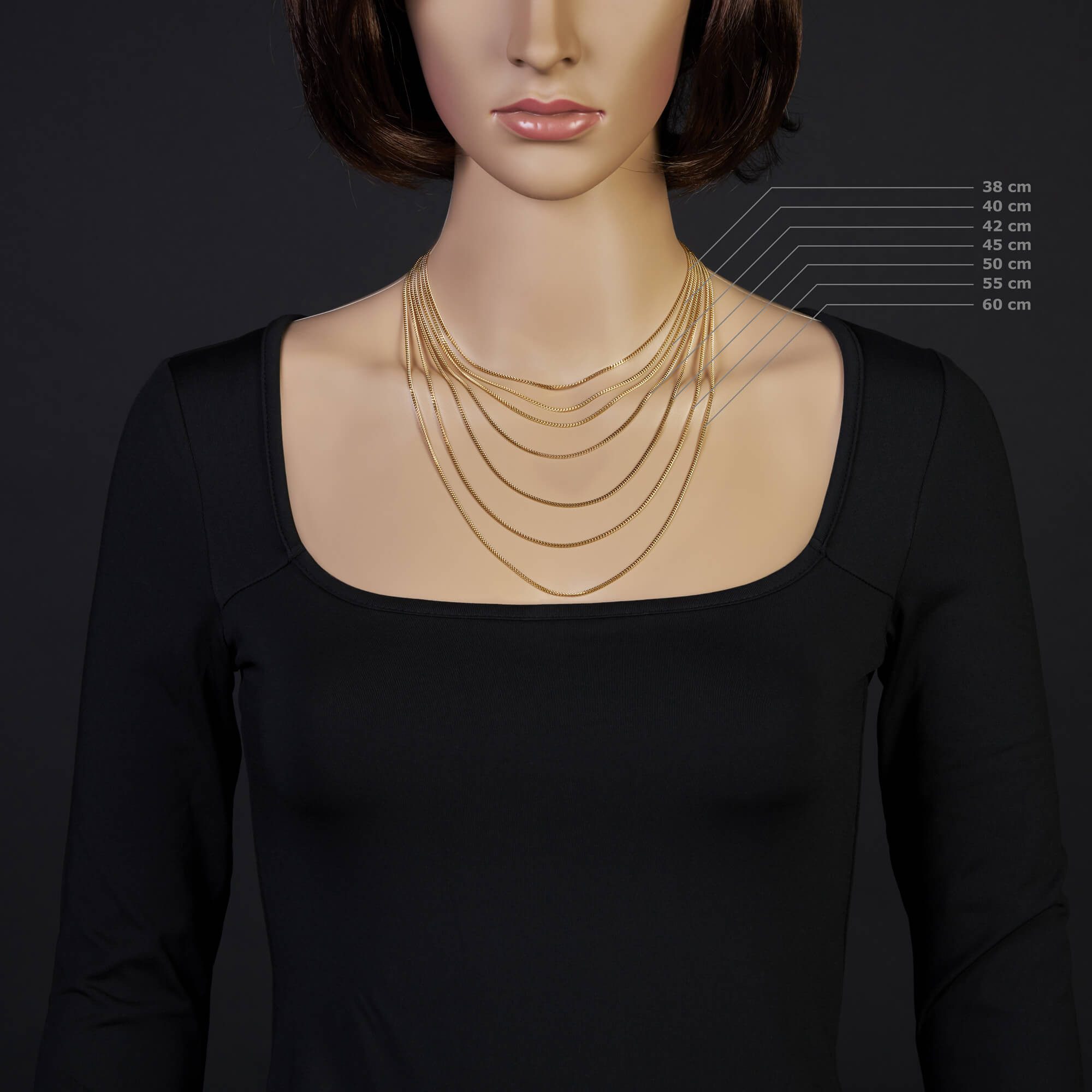 Schmuck Krone Goldkette 1,5mm Panzerkette aus 585 Gelbgold, 55cm, Gold 585
