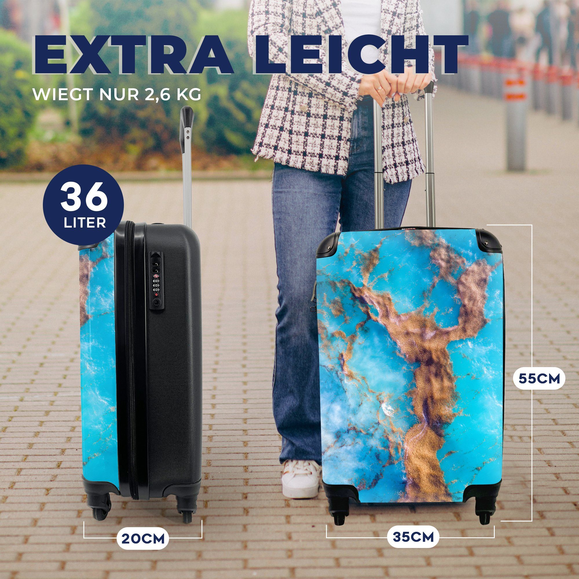 mit - Trolley, Blau, rollen, Handgepäckkoffer für - 4 MuchoWow Reisetasche Ferien, Seegras Handgepäck Wasser Reisekoffer Rollen,