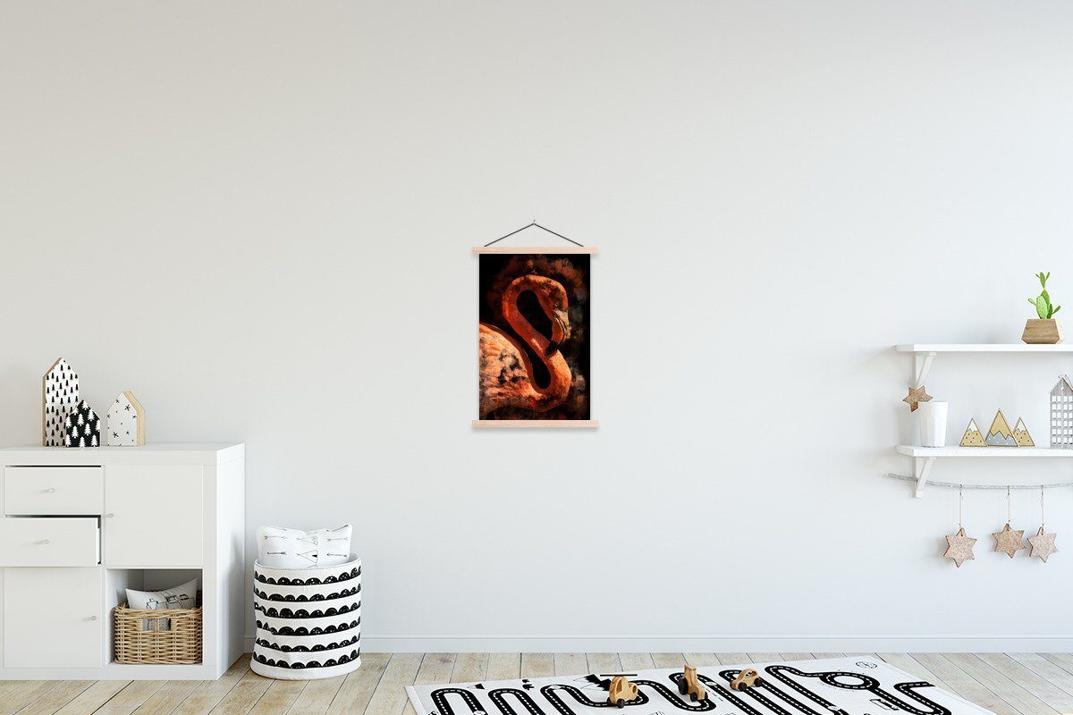 MuchoWow Poster Porträt - Rosa - Flamingo, (1 St), Posterleiste, Textilposter für Wohnzimmer, Bilderleiste, Magnetisch