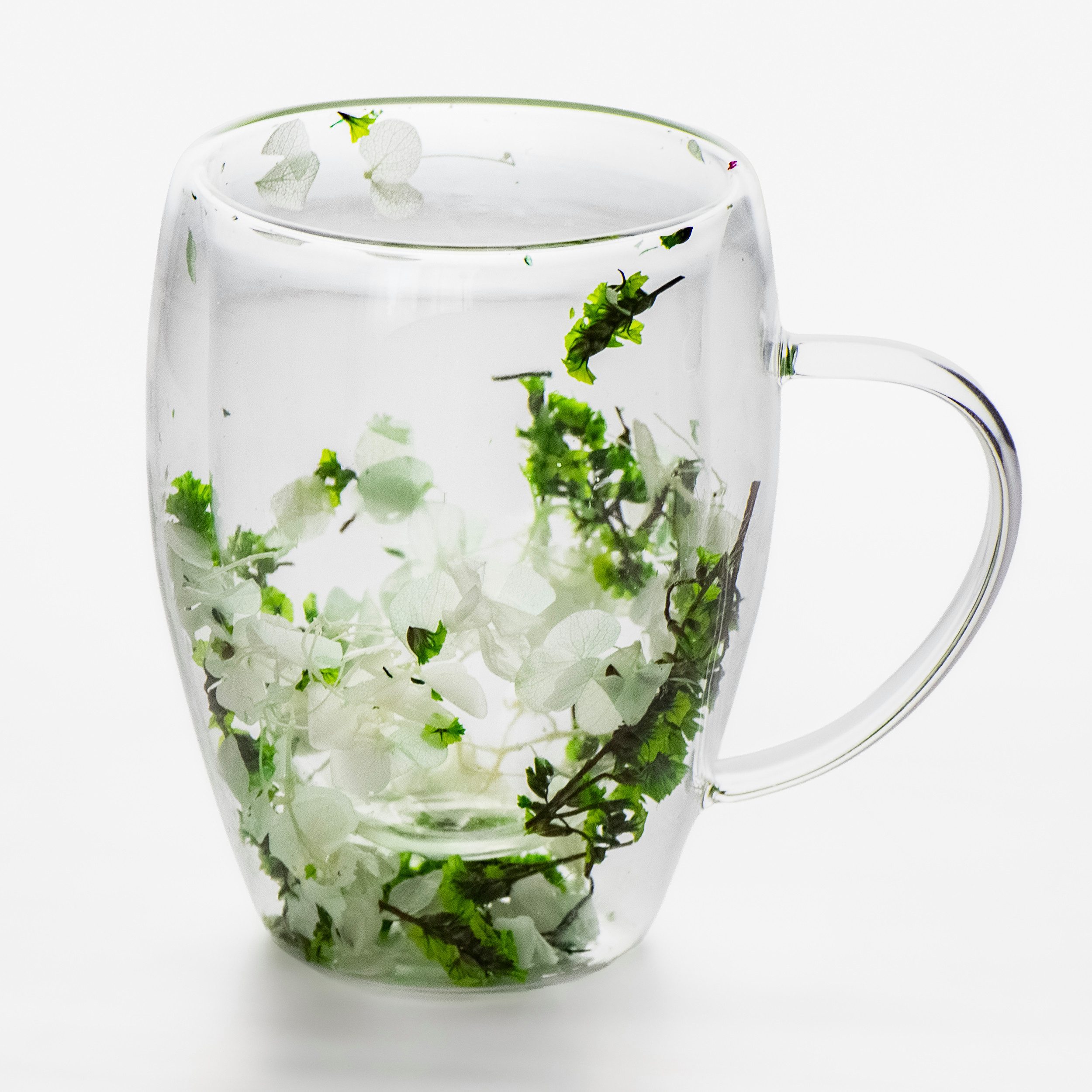 KVOTA Thermotasse Doppelwandiger Glasbecher mit echten Trockenblumen – 300 m Grün – Bild 2 von 5