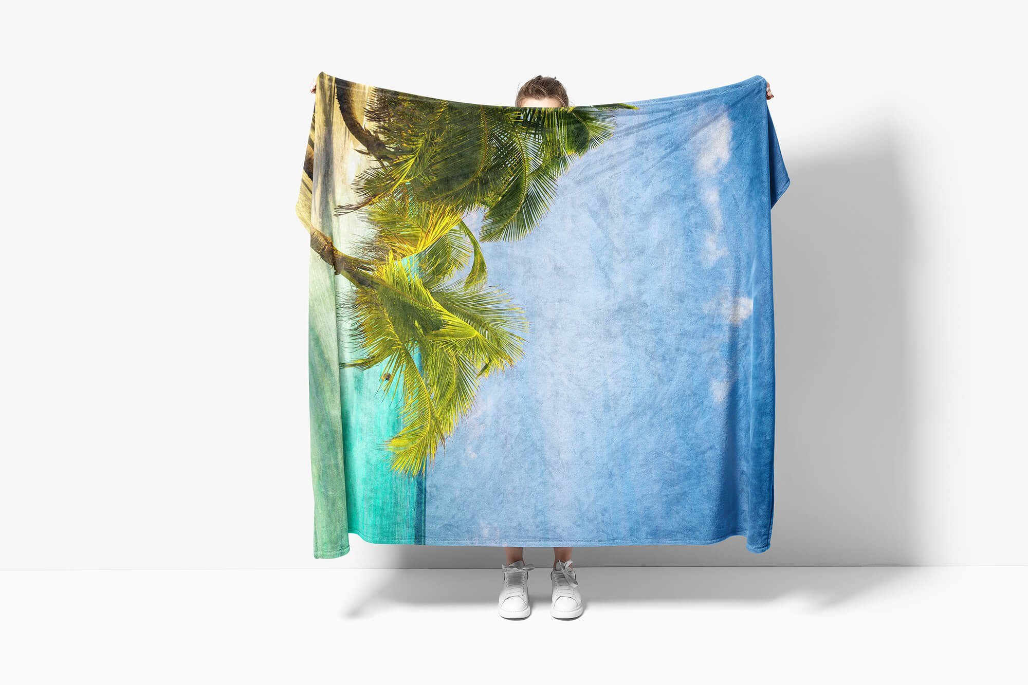 Handtuch Sonne mit Fotomotiv Sommer Sinus Art Handtuch Strandhandtuch Handtücher Kuscheldecke Baumwolle-Polyester-Mix Palme, (1-St), Saunatuch