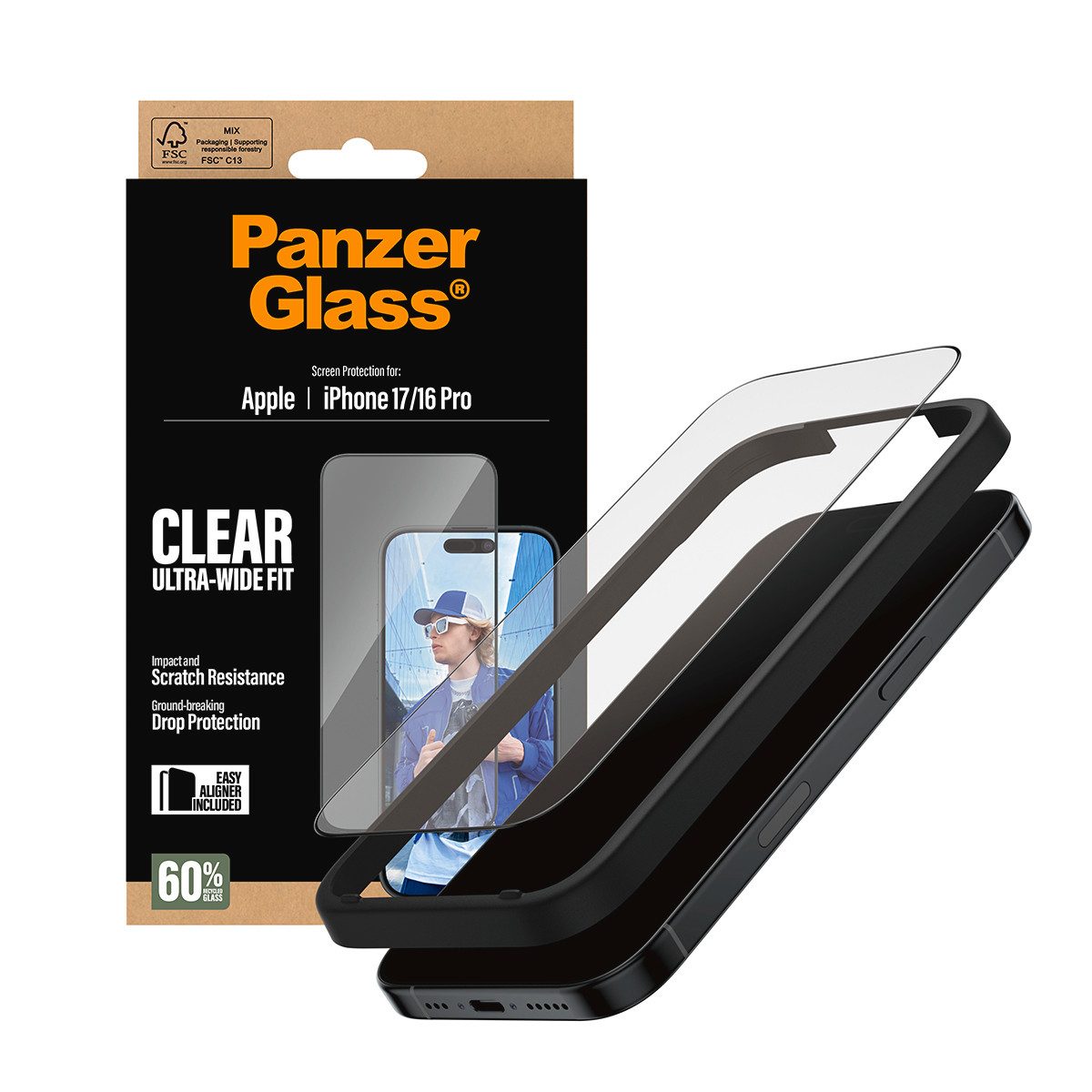 CARE by PanzerGlass Displayschutzglas Ultra-Wide Fit Screen Protector für Apple iPhone 16 Pro, Apple iPhone 17, Displayschutzfolie, Schutzfolie, Bildschirmschut – Bild 4 von 5