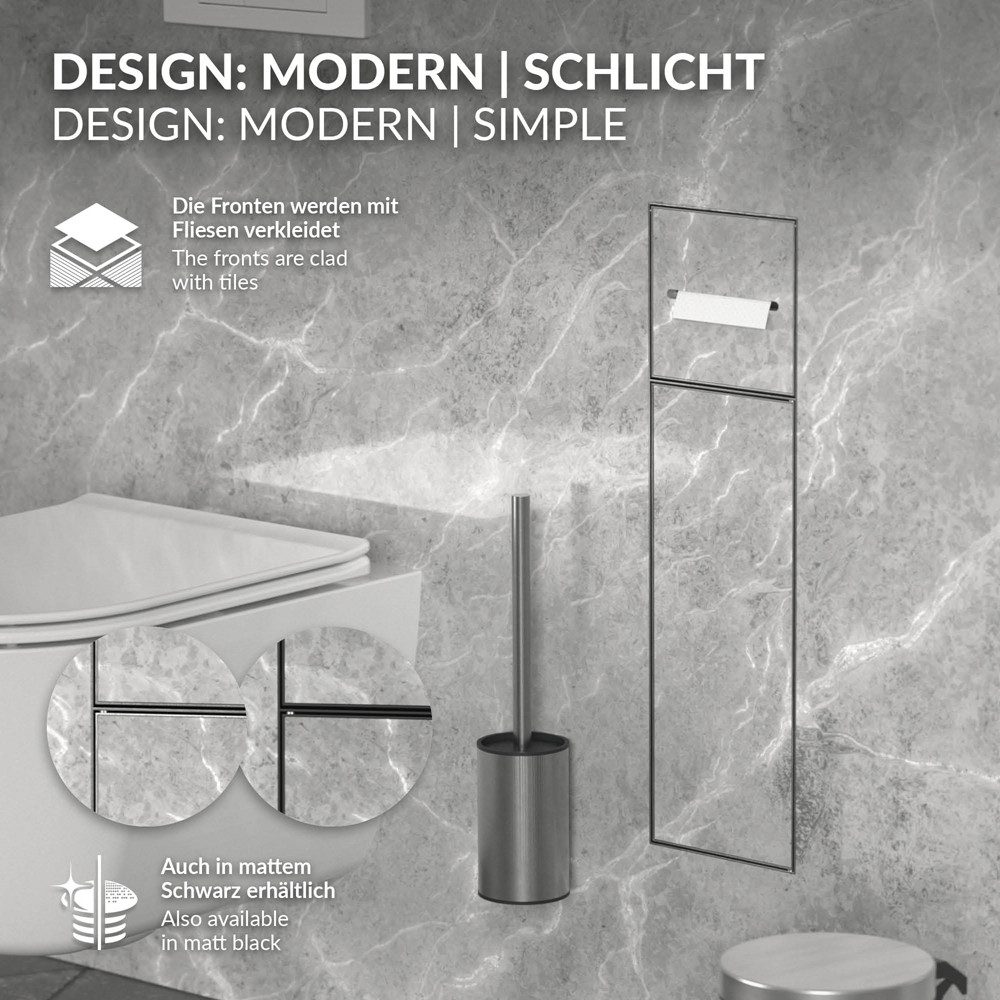 LuxeBath Toilettenpapierhalter Unterputz-Schrankmodul Edelstahl für Klobürstengarnitur befliesbar, Silber 60x20x14 cm Badezimmerschrank für Toilettenbürste WC W – Bild 3 von 5