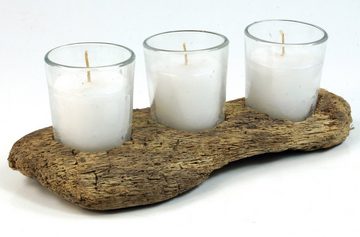 Guru-Shop Windlicht Kerzenleuchter Treibholz mit 3 Kerzengläsern