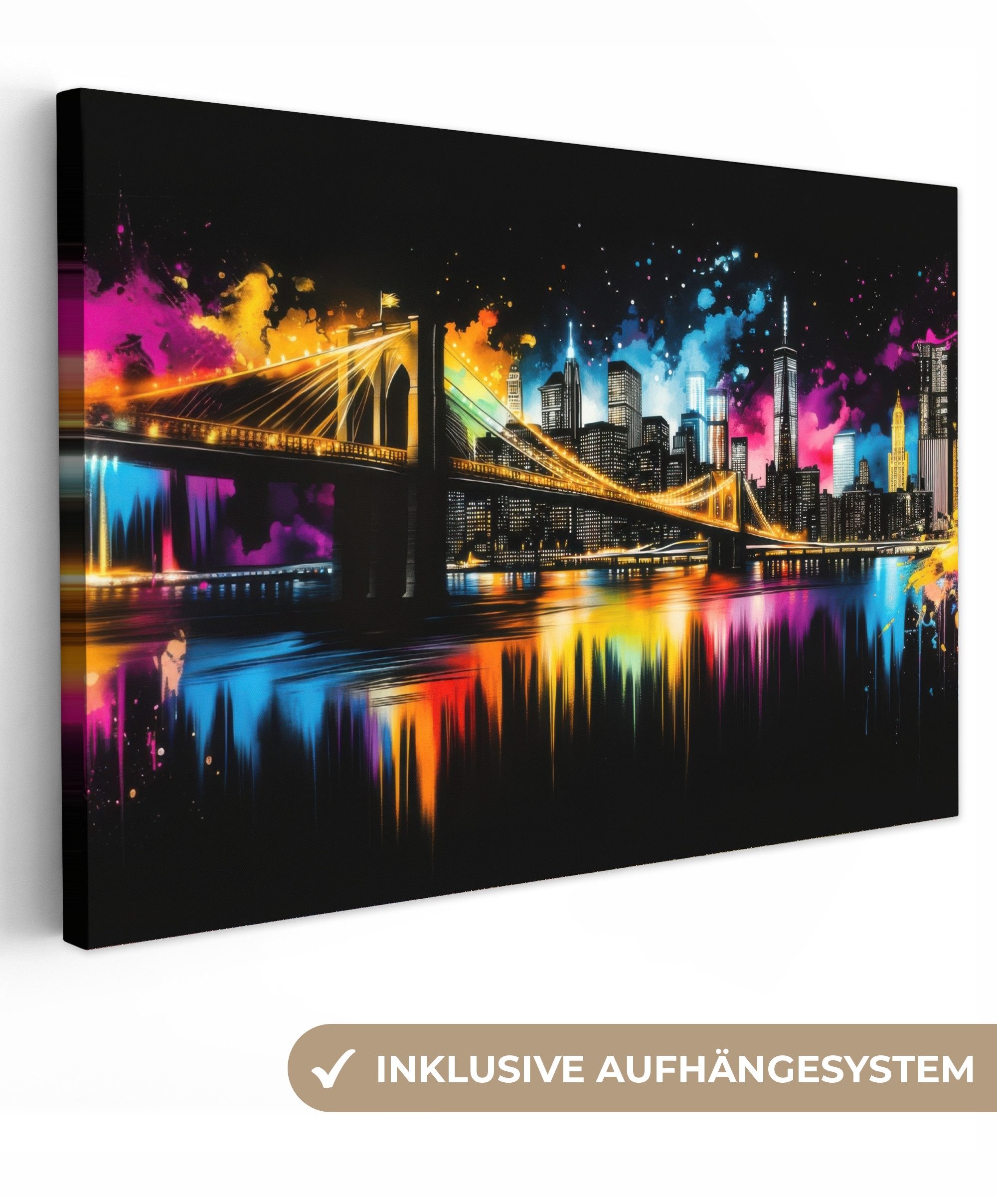 OneMillionCanvasses® Leinwandbild Skyline - Brücke - Beleuchtung - Farben, günstig online kaufen