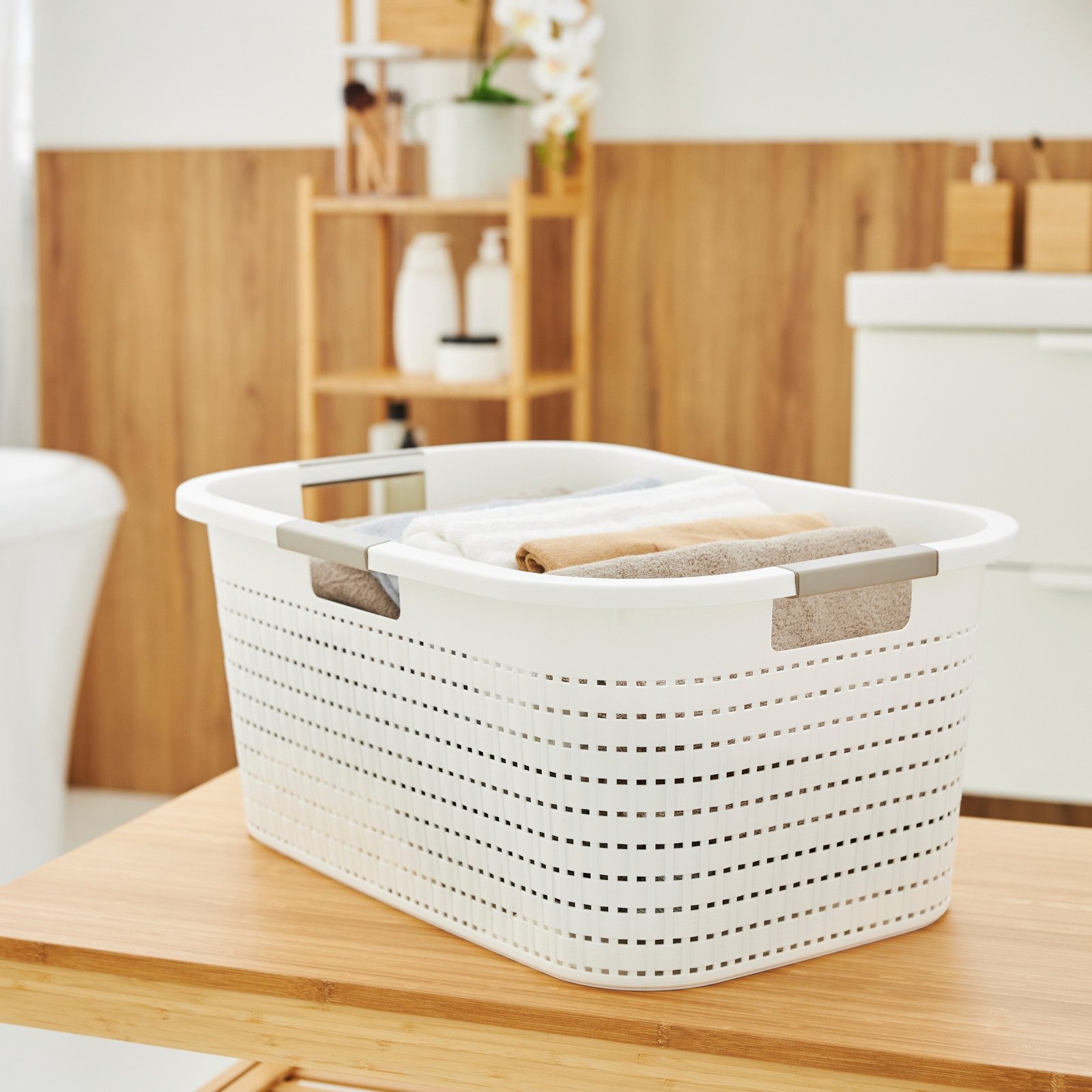 ROTHO Wäschekorb Country Set 2tlg. bestehend aus Korb 40l und Sammler 55l mit Deckel (Wäscheset, Set 2-tlg), Wäsche einfach organisieren – langlebig, leicht & platzsparend