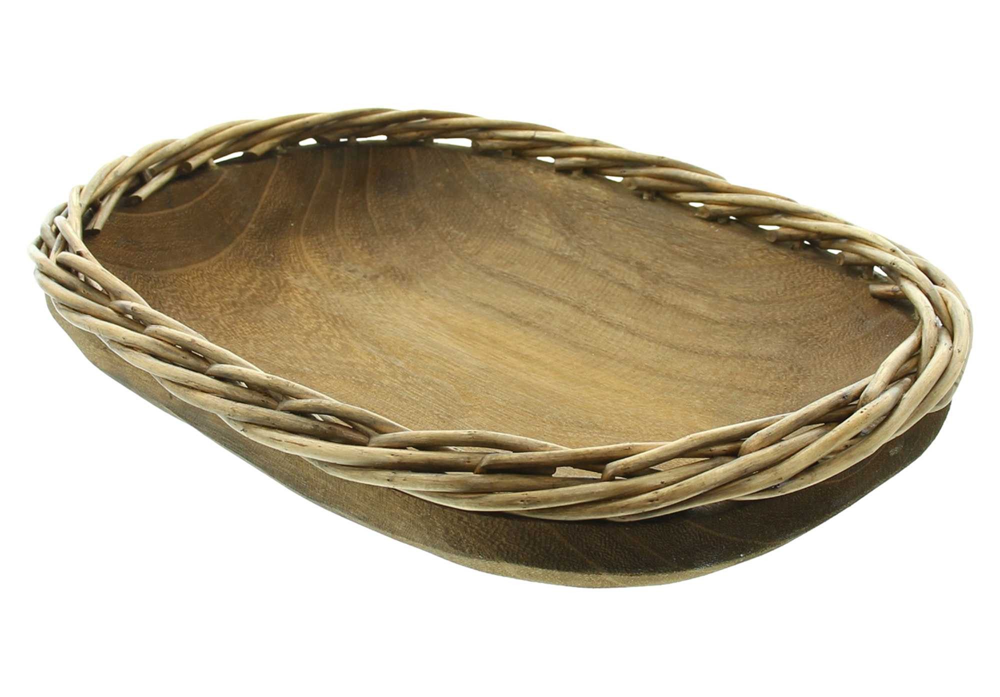 Dekoschale "Flechtrand" aus Holz & Weide, oval, 37x27 cm, Handarbeit, Obstschale