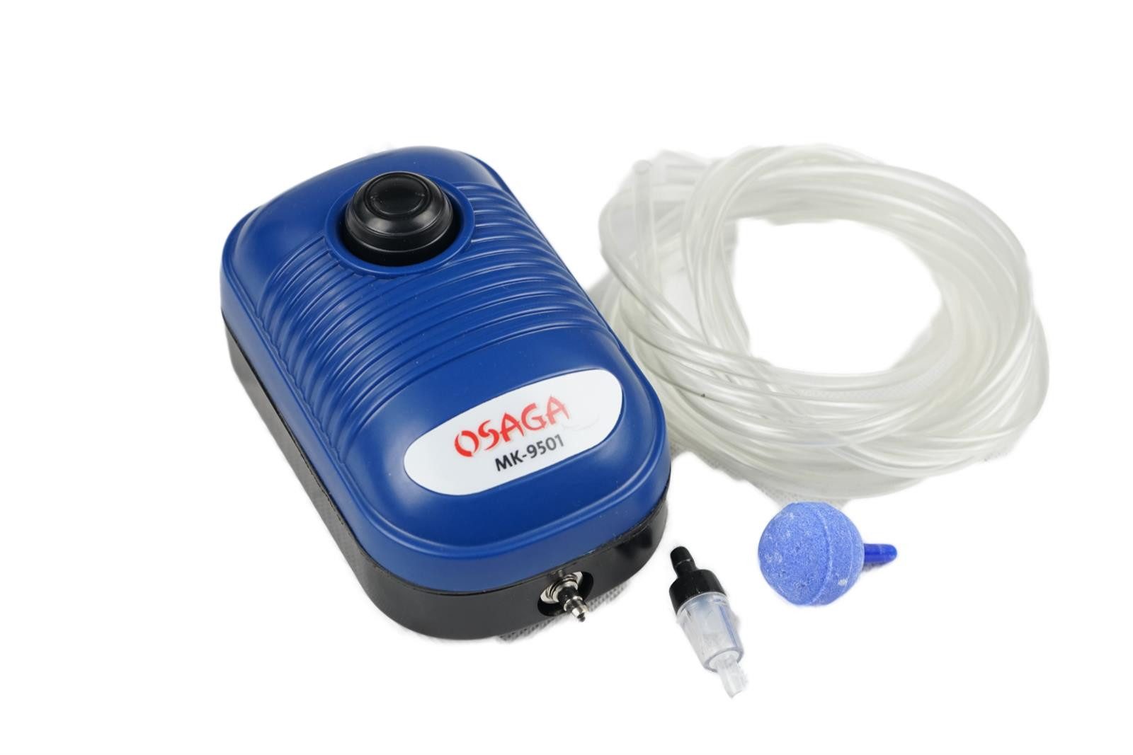 Koi Herdecke Aquarium-Durchlüfterpumpe Osaga Membranbelüfter MK 9501 Set 4 regelbare Teichluftpumpe, (Luftpumpe,Schlauch,Belüfterstein)