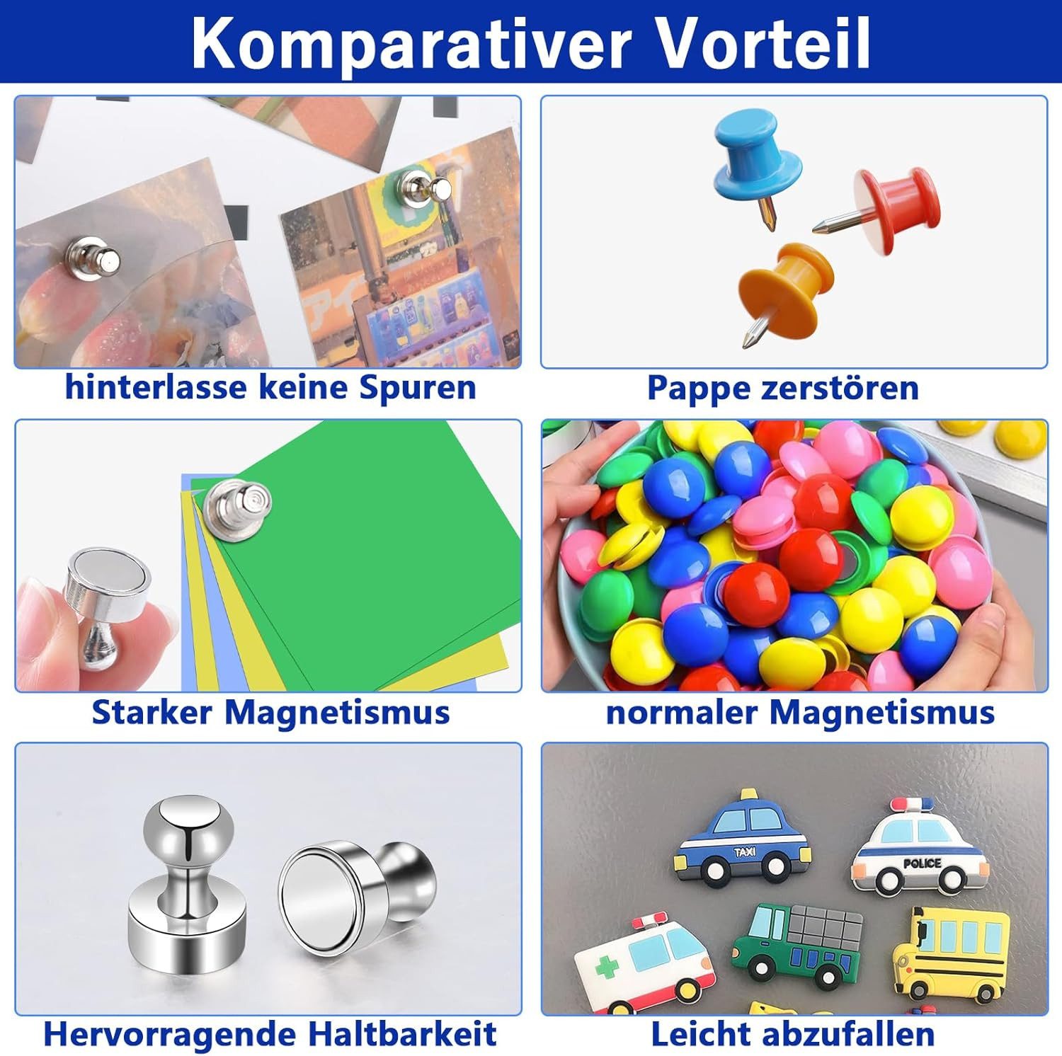 BlingBin Magnet 30 Stück Magnete Stark für Magnettafel, Kühlschrank, Pinnwand (2er Set, 60-St., 1,6*1,2*1,2cm), Neodym Magnete Extra Stark,Tragbare Größe – Bild 5 von 5