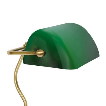 Licht-Erlebnisse Schreibtischlampe VANESSA, ohne Leuchtmittel, Tischleuchte in Bronze hell Grün E27 30 cm Glas Echt-Messing