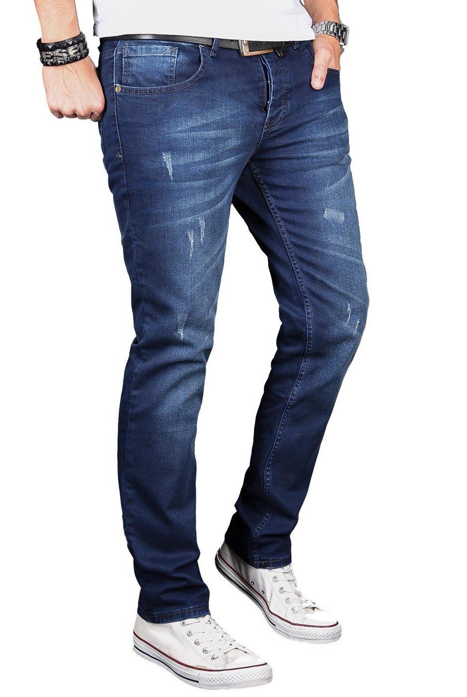 Alessandro Salvarini Straight-Jeans Herren Blau Regular Slim – Stretch Denim 5-Pocket Klassische Jeans in Blau mit Elasthan und bequemer Passform